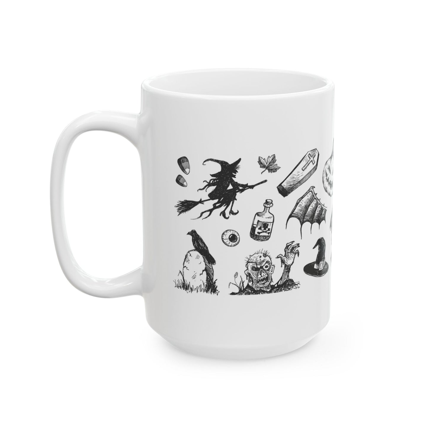 Halloween Ceramic Mug, Spooky Gift, Ghosts & Ghouls, 11oz 15oz, Fall Decor, Unique Halloween Mug