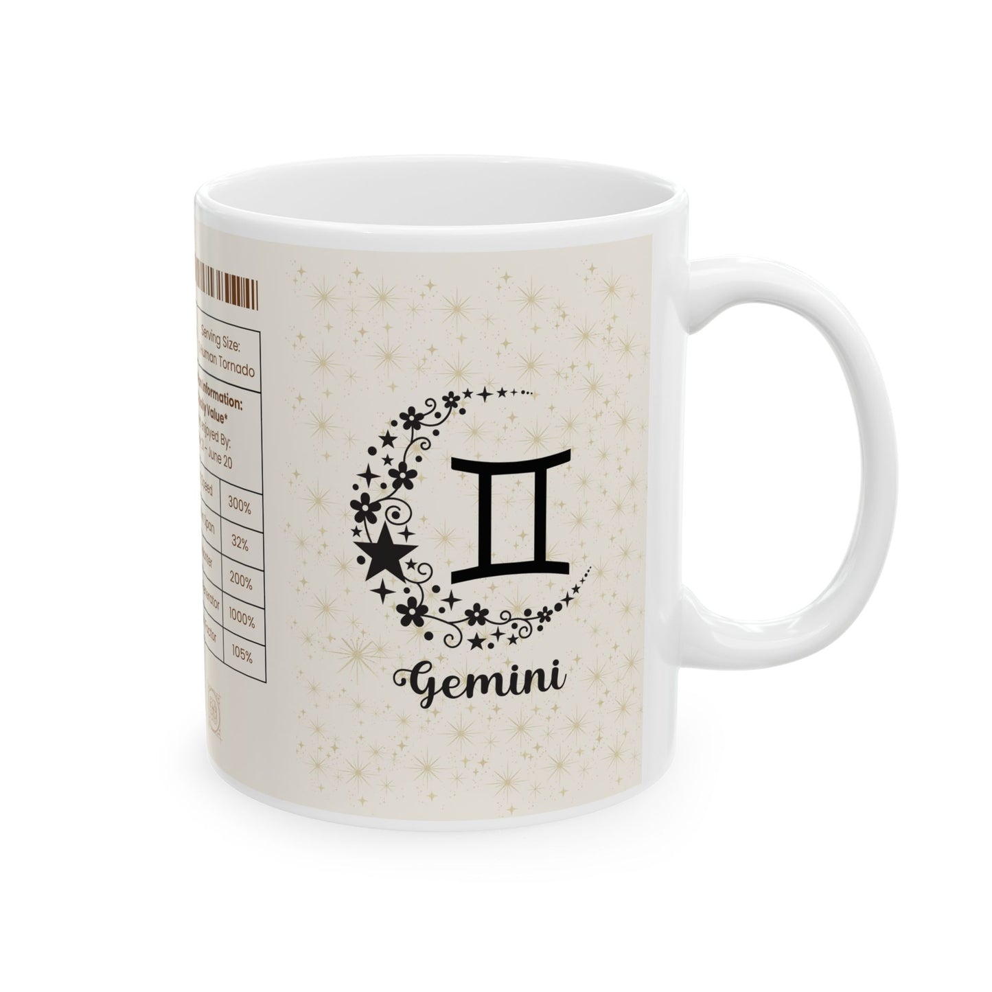 Gemini Nutrition Facts Mug, Funny Astrology Gift, Zodiac Ceramic Mug 11oz & 15oz, Birthday Gift for Gemini, Astrology Lover Gift