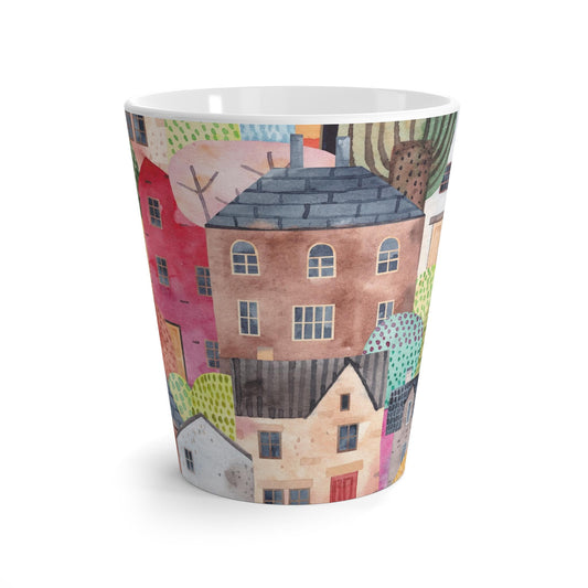 Whimsical Village Latte Mug | Hand-drawn Cozy Drinkware | Perfect Gift for Coffee Lovers, Housewarming, Holidays, Home Decor