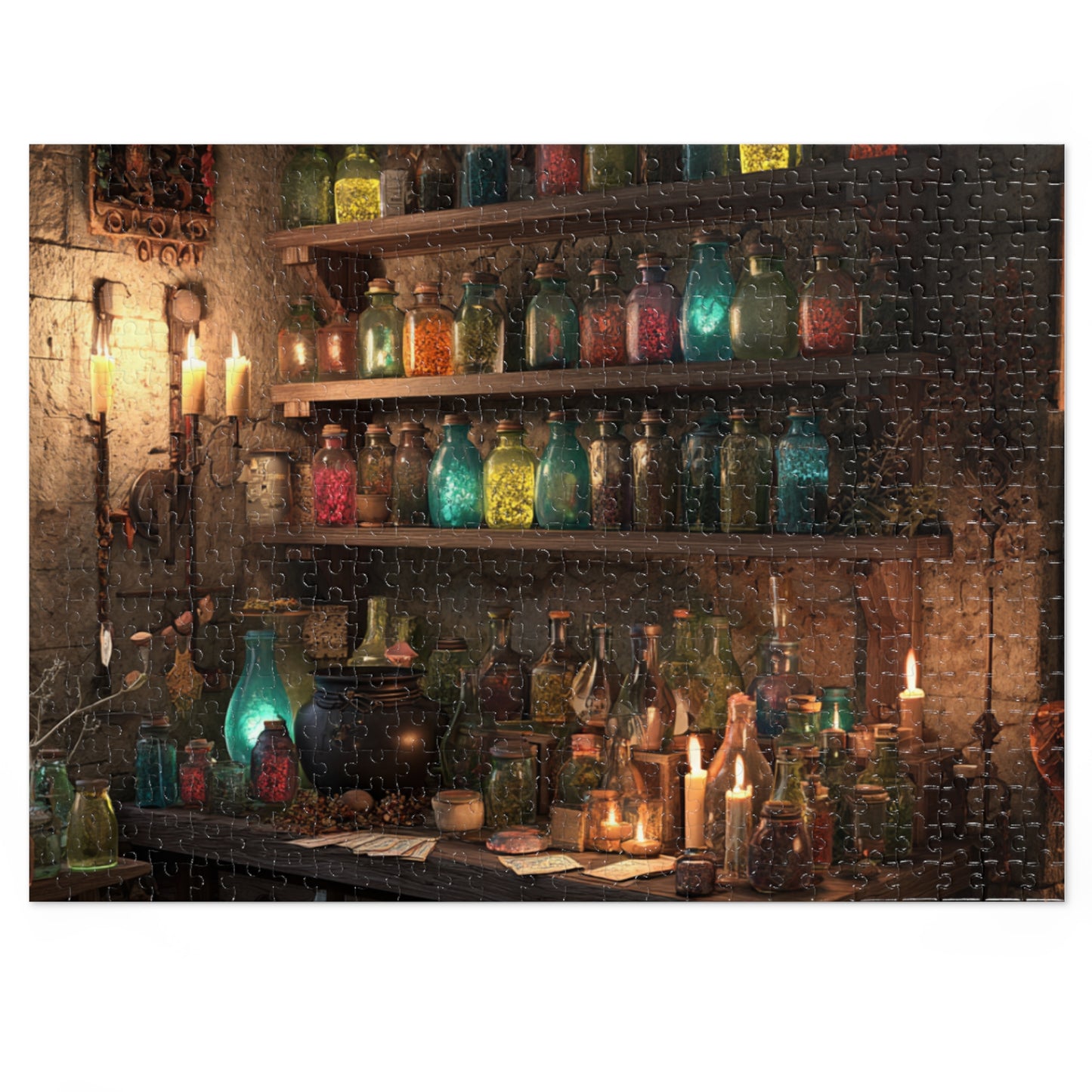 Witchs Potion Room Puzzle with Spellbinding Bottles, Magical Brews an Enchanted Jigsaw Puzzle with Decorative Tin