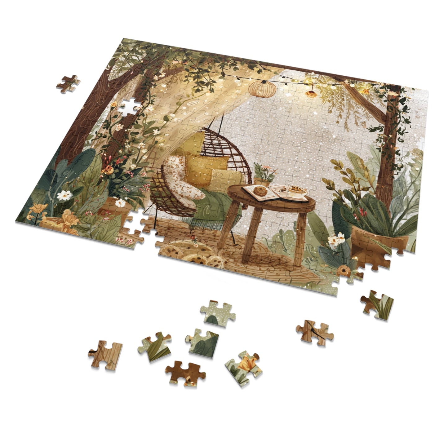 Cozy Garden Retreat Jigsaw Puzzle with Tin – 500-Piece Tranquil Reading Nook Scene