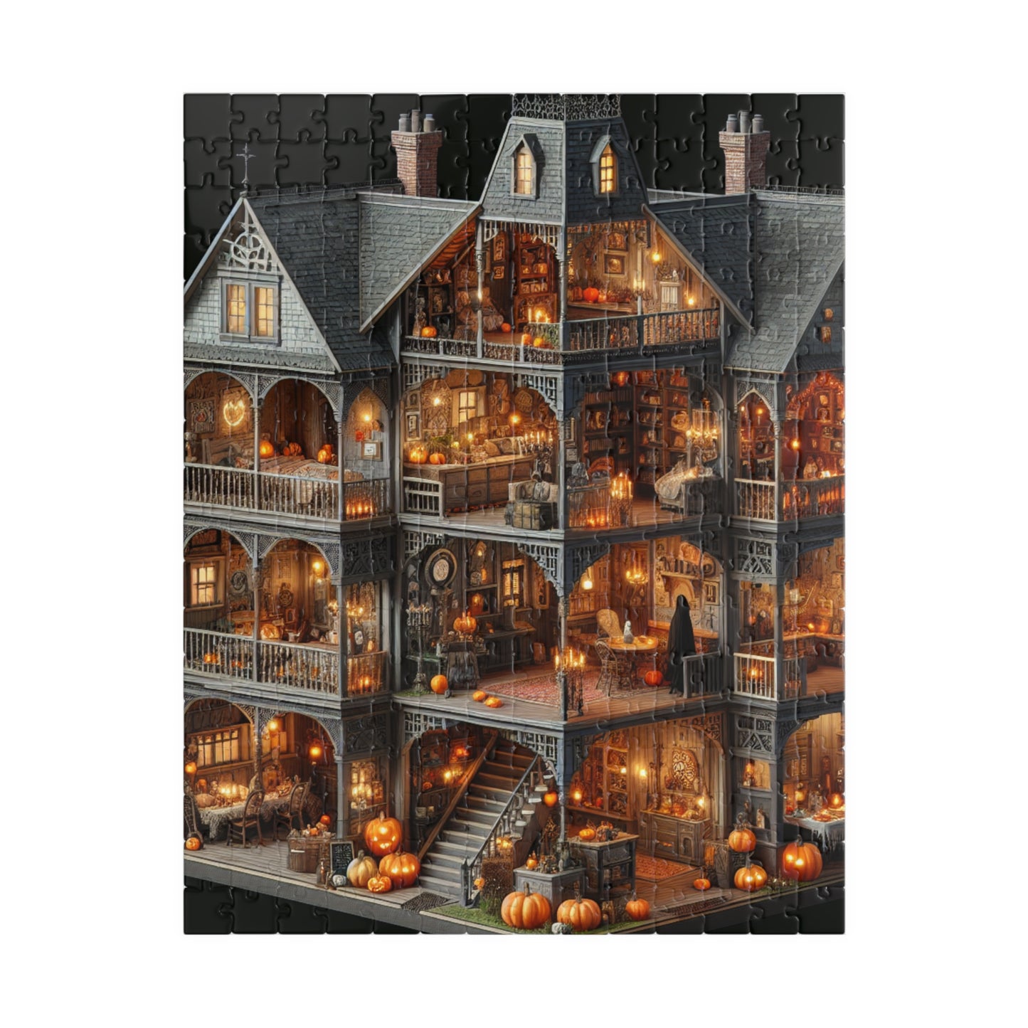Creepy Halloween House Puzzle, Haunted Rooms Jigsaw, Spooky Holiday Activity (110, 252, 520 Pieces)