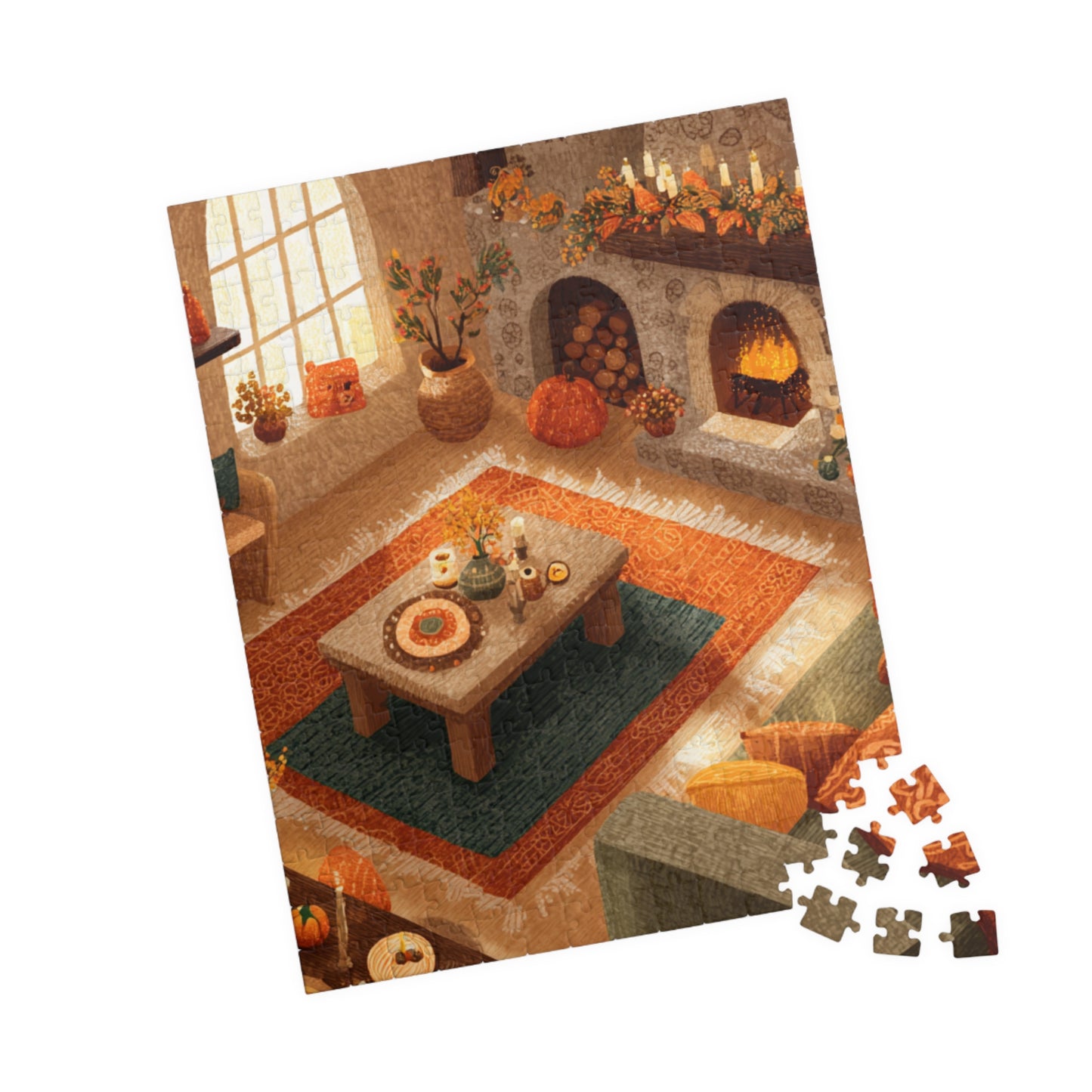 Fireside Comfort Puzzle | Cozy Autumn Living Room Scene | Glowing Fall Fireplace Jigsaw | Jazz N’ Coffee Puzzles