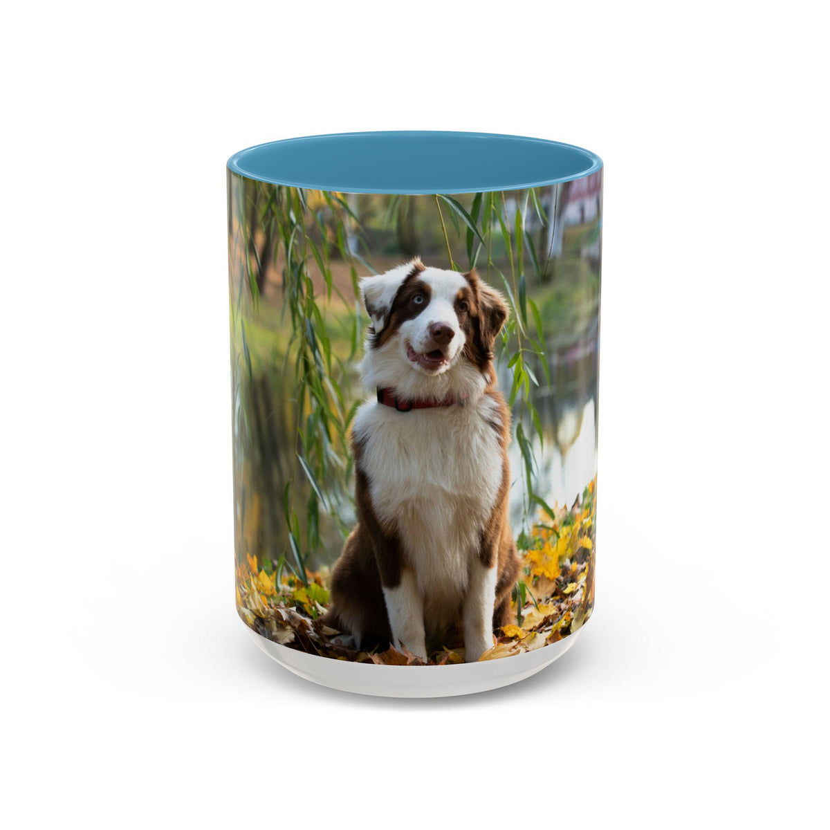Red Merle Australian Shepherd Mug | Aussie Dog Coffee & Tea Cup | Color Accent Ceramic Gift for Dog Lovers, 11oz and 15oz Mugs