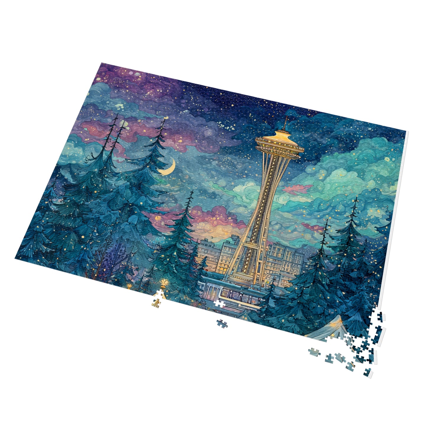 Whimsical Seattle Jigsaw Puzzle with Tin