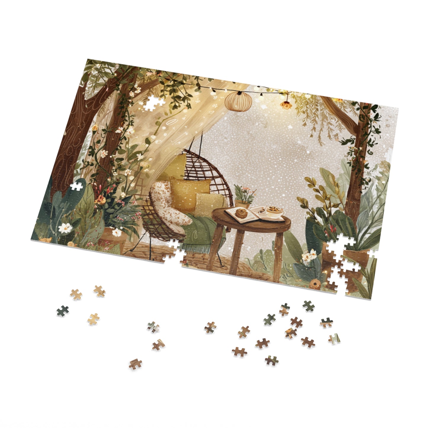 Cozy Garden Retreat Jigsaw Puzzle with Tin – 500-Piece Tranquil Reading Nook Scene