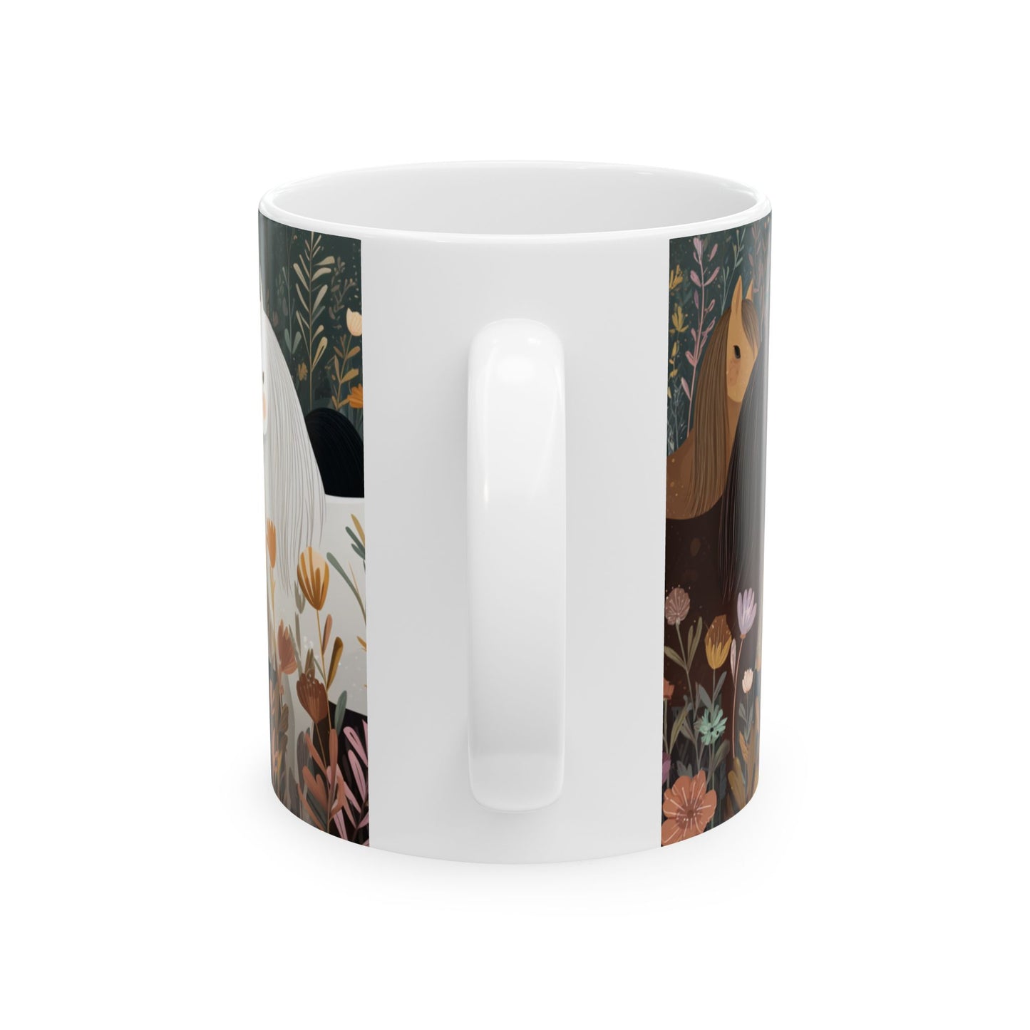 Whimsical Horse Mug, Grazing Horses in a Wildflower Field, Country Farm Coffee Cup, Equestrian Gift, Nature Lover Mug, 11oz and  15oz