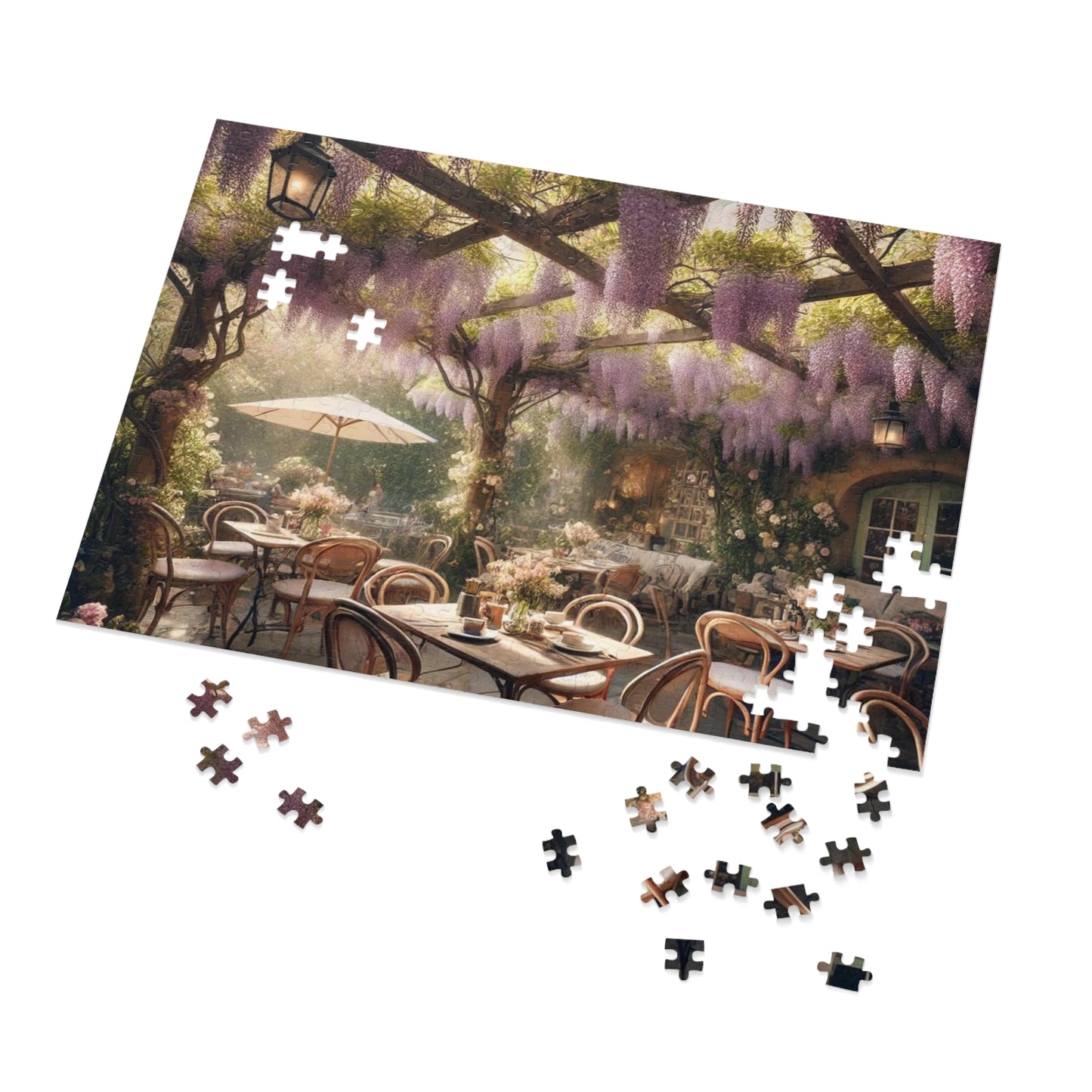 Wisteria Whispers Jigsaw Puzzle – Enchanted Café Scene, Cozy Indoor Activity, Gift for Puzzle Lovers, Relaxing Art Puzzle