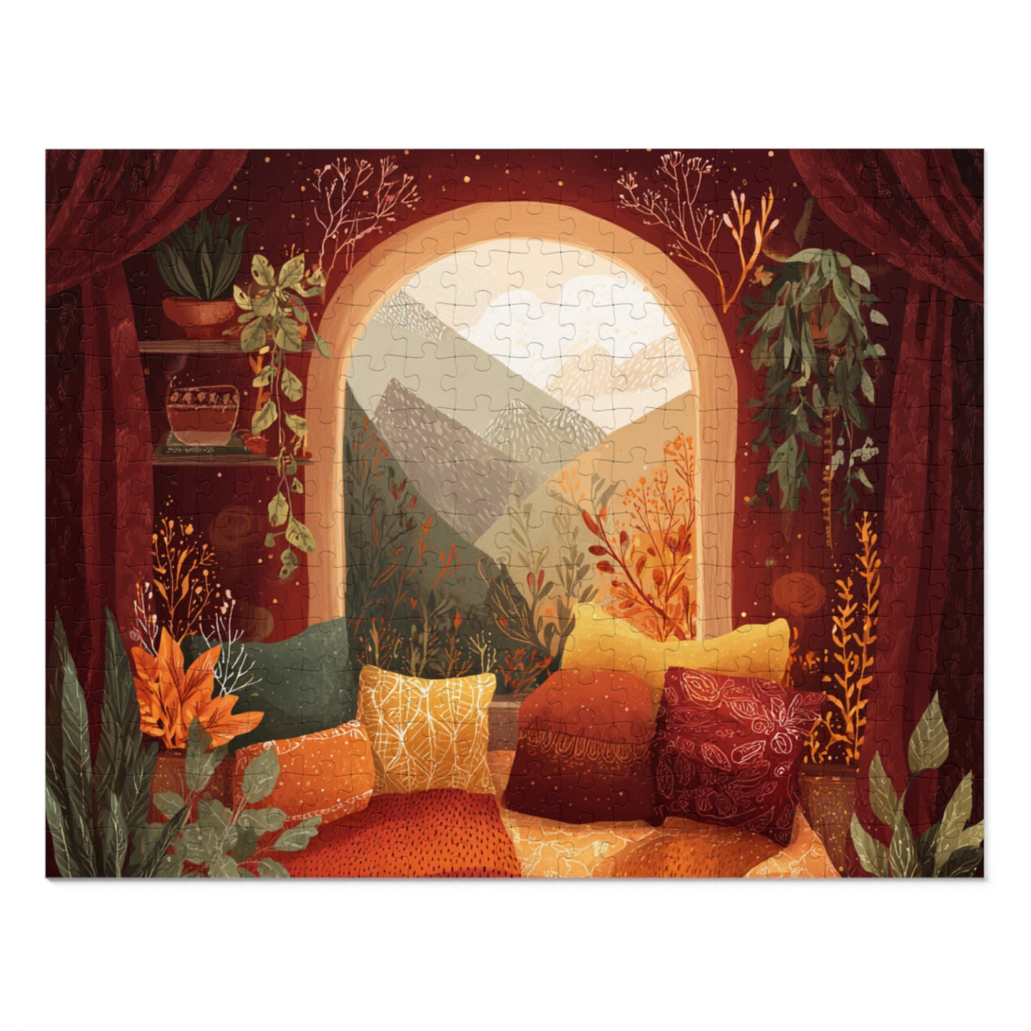 Cozy Window View Jigsaw Puzzle with Tin – Autumn Cabin Scenic Puzzle
