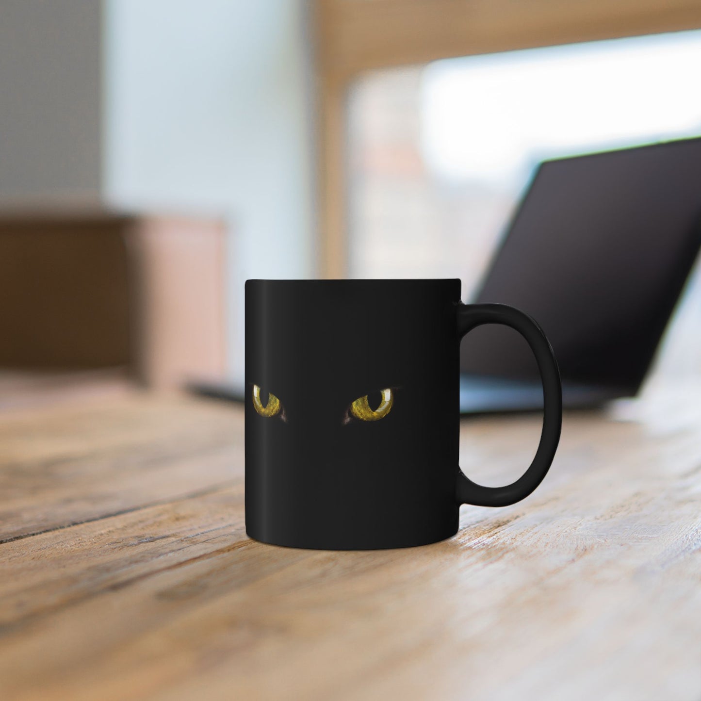 Yellow Cat Eyes Black Mug, Halloween Coffee & Tea Mug, Black Mug 11 oz and 15 oz, Perfect gift for Cat Lovers