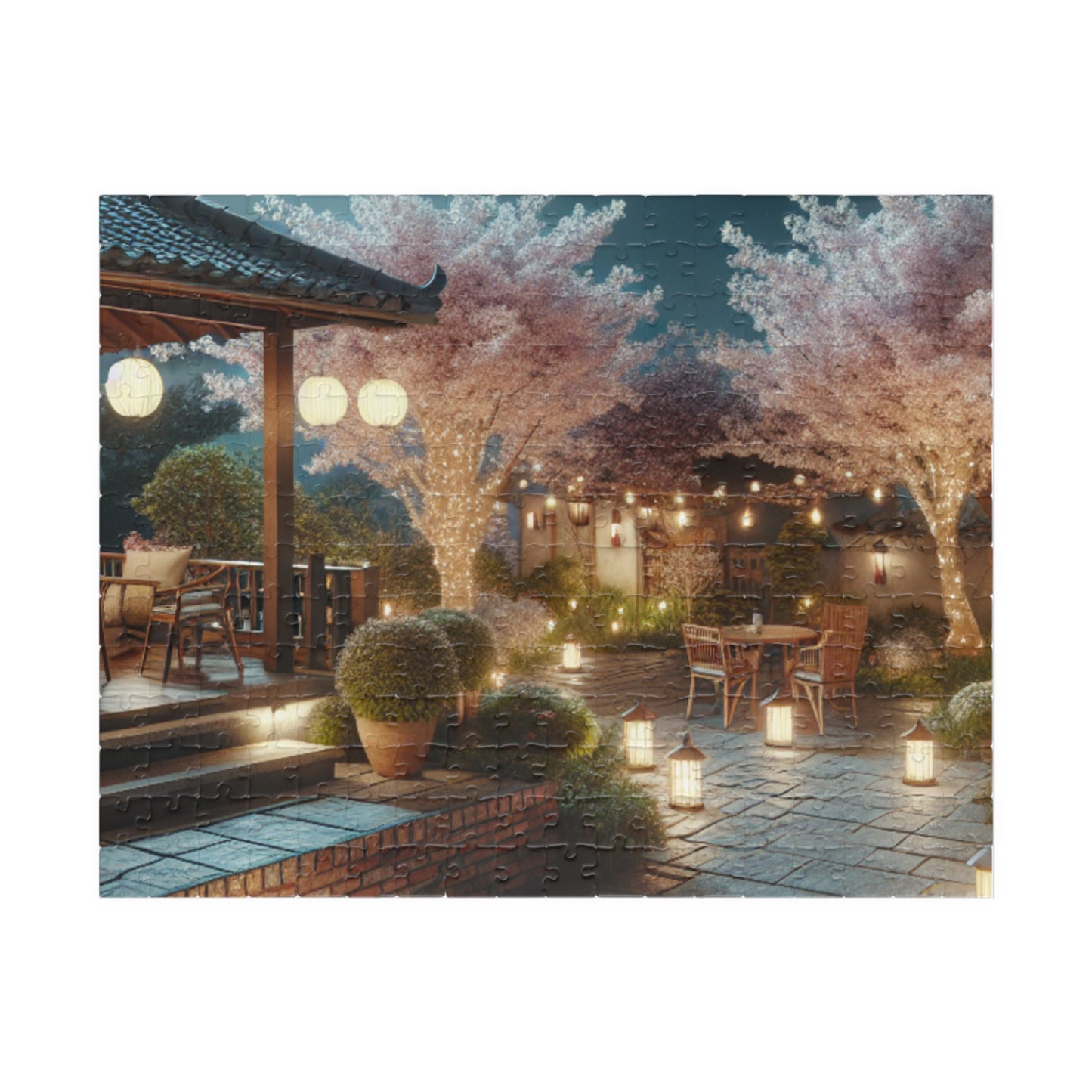Midnight Blossom Porch-Cherry Blossom Jigsaw Puzzle