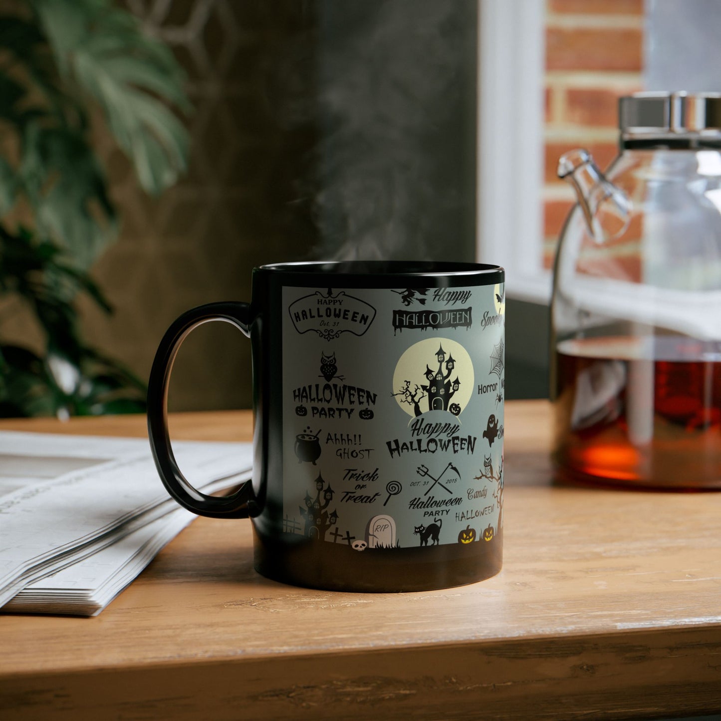 Halloween-Themed Black Mug, Spooky Coffee Cup, Ideal for Halloween Parties, Boo Lover Gift, Autumn Decor