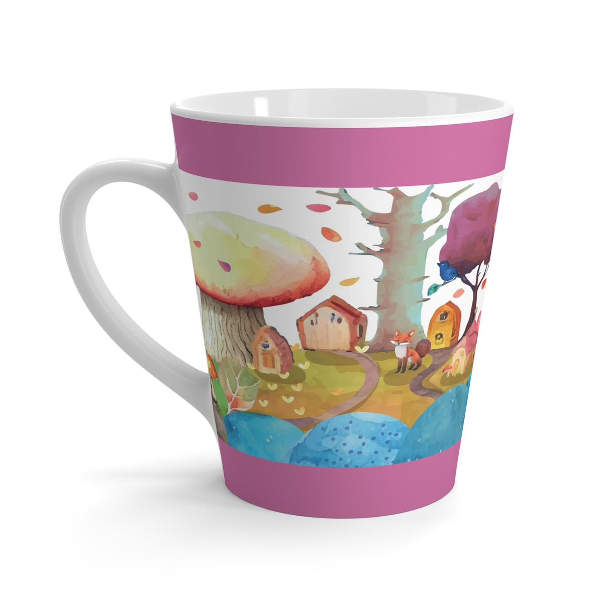Whimsical Latte Mug with Tree and House Design, Cozy Coffee Cup, Cute Gift for Nature Lovers, Fall Decor, Personalized Drinkware