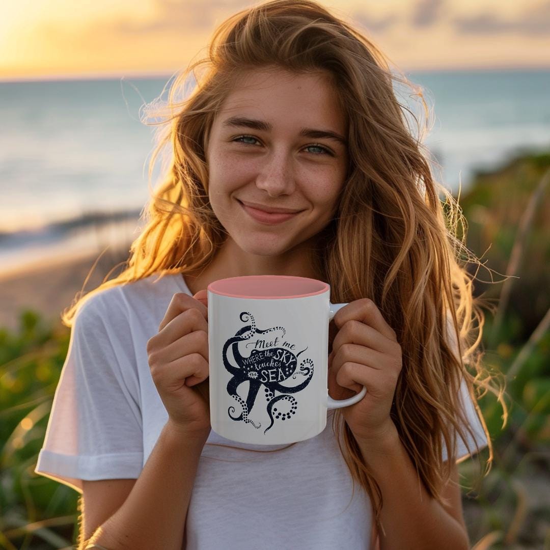 Artistic Octopus Coffee Mug | Ocean-Inspired Ceramic Tea Cup | Whimsical Sea Creature Accent Mug, 11oz & 15oz mugs | Gift for Octopus Lovers