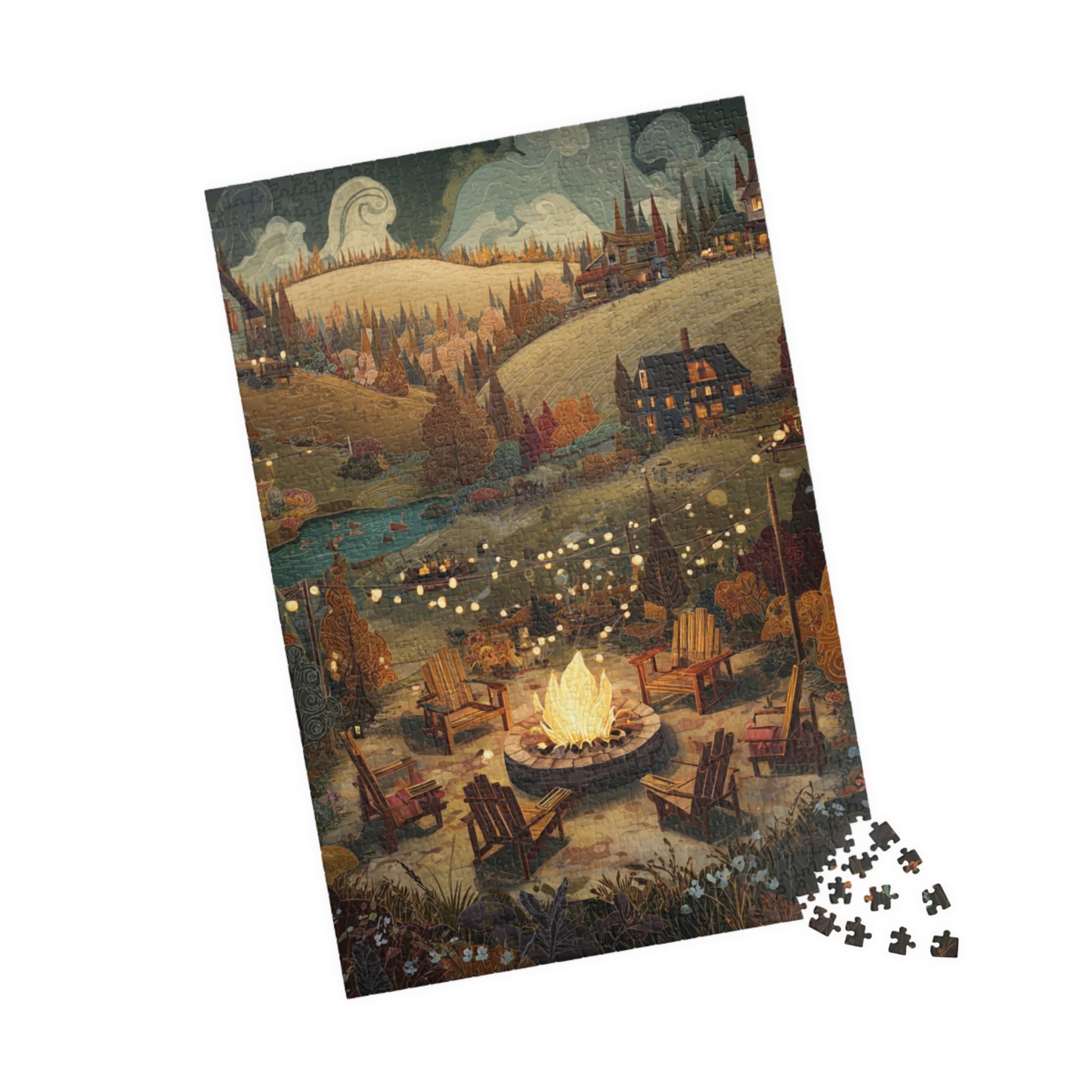 Countryside Fire Pit Puzzle | Cozy Autumn Campfire Scene | Family Game Night | Nature Gift | Jazz N’ Coffee Puzzles