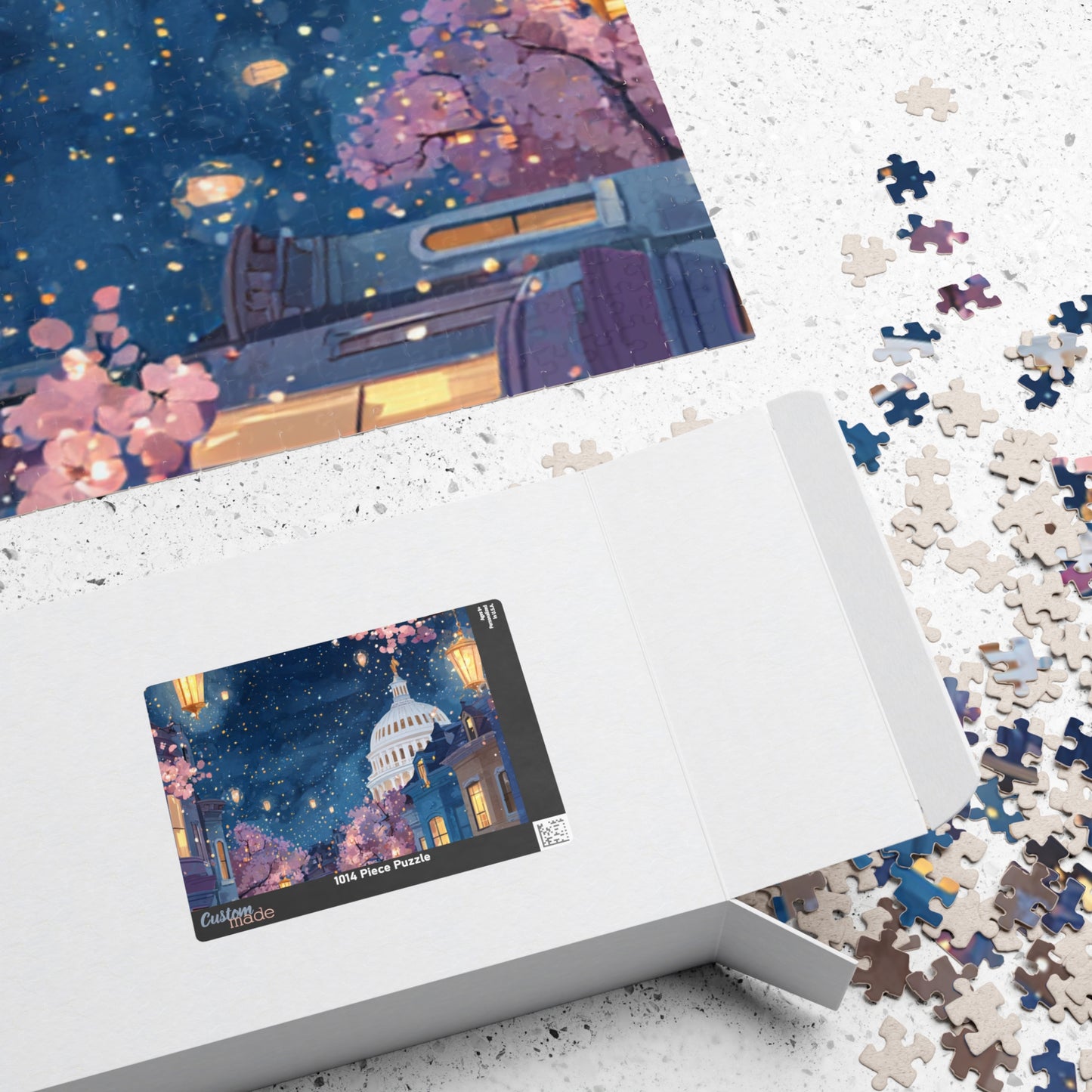 Cherry Blossom Night Skyline Puzzle — Washington Capitol Evening Jigsaw (110–1014 pcs)