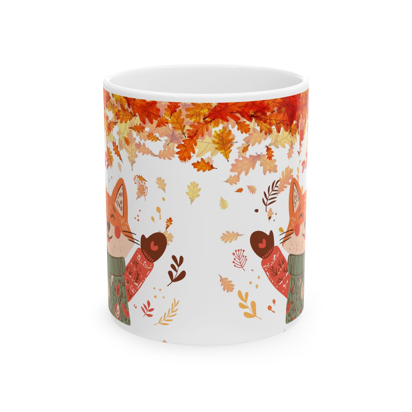 Autumn Fox with Leaves Ceramic Mug, Fall Coffee Mug, Autumn Mug, Thanksgiving Mug, Back to School Mug, Fox Lovers Gift, 11oz and 15 oz mugs