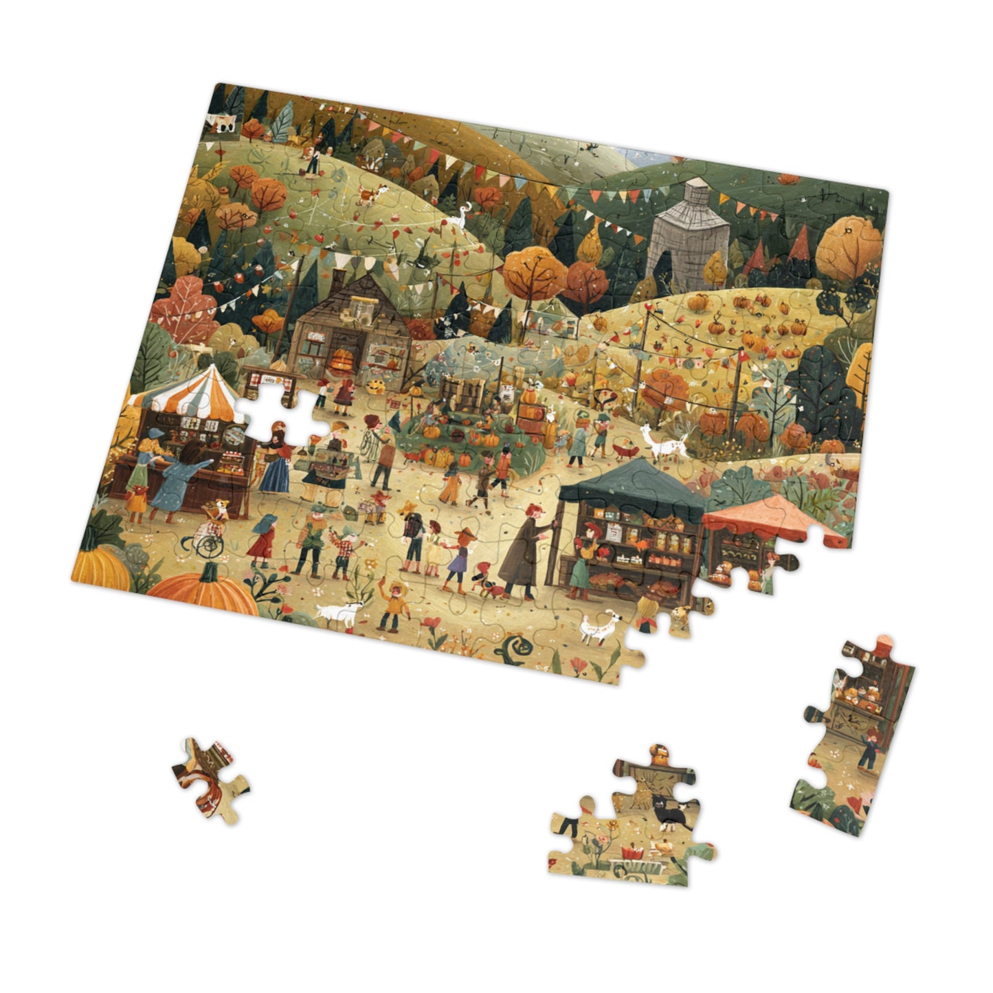 Autumn Harvest Festival Jigsaw Puzzle with Tin – 500-Piece Fall Market Scene