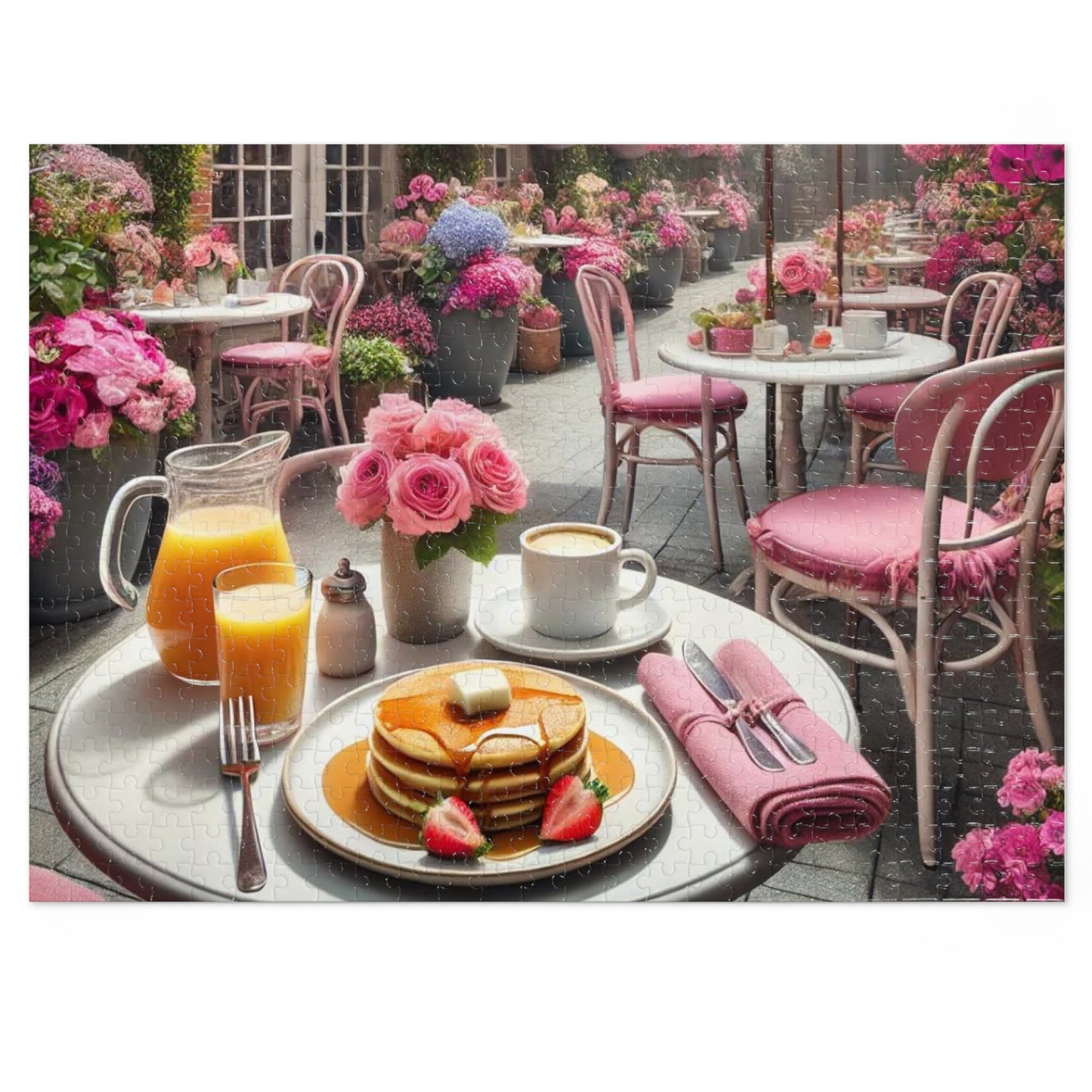 Blooming Café Bliss: Pancakes In Paradise- Jigsaw Puzzle