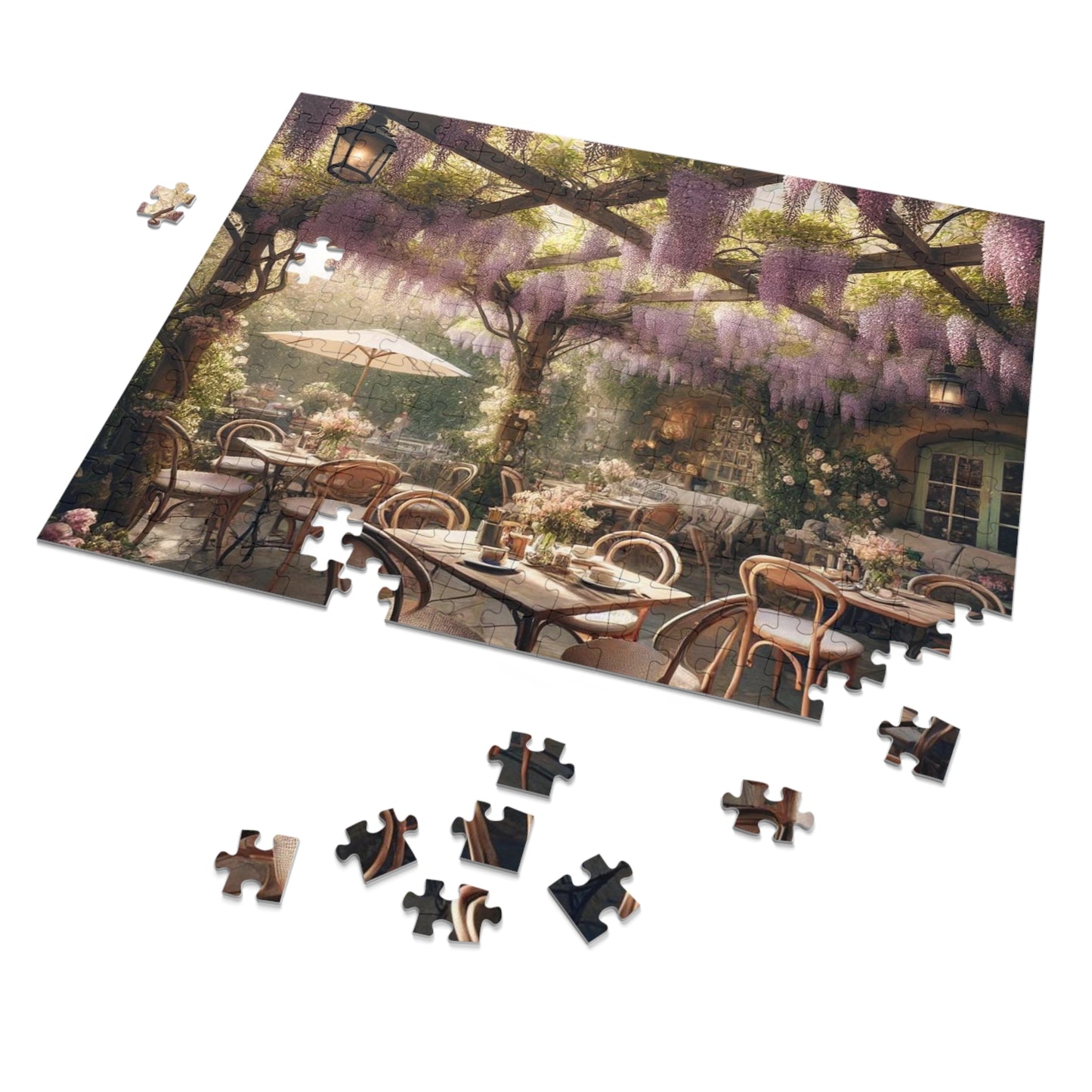 Wisteria Whispers Jigsaw Puzzle – Enchanted Café Scene, Cozy Indoor Activity, Gift for Puzzle Lovers, Relaxing Art Puzzle