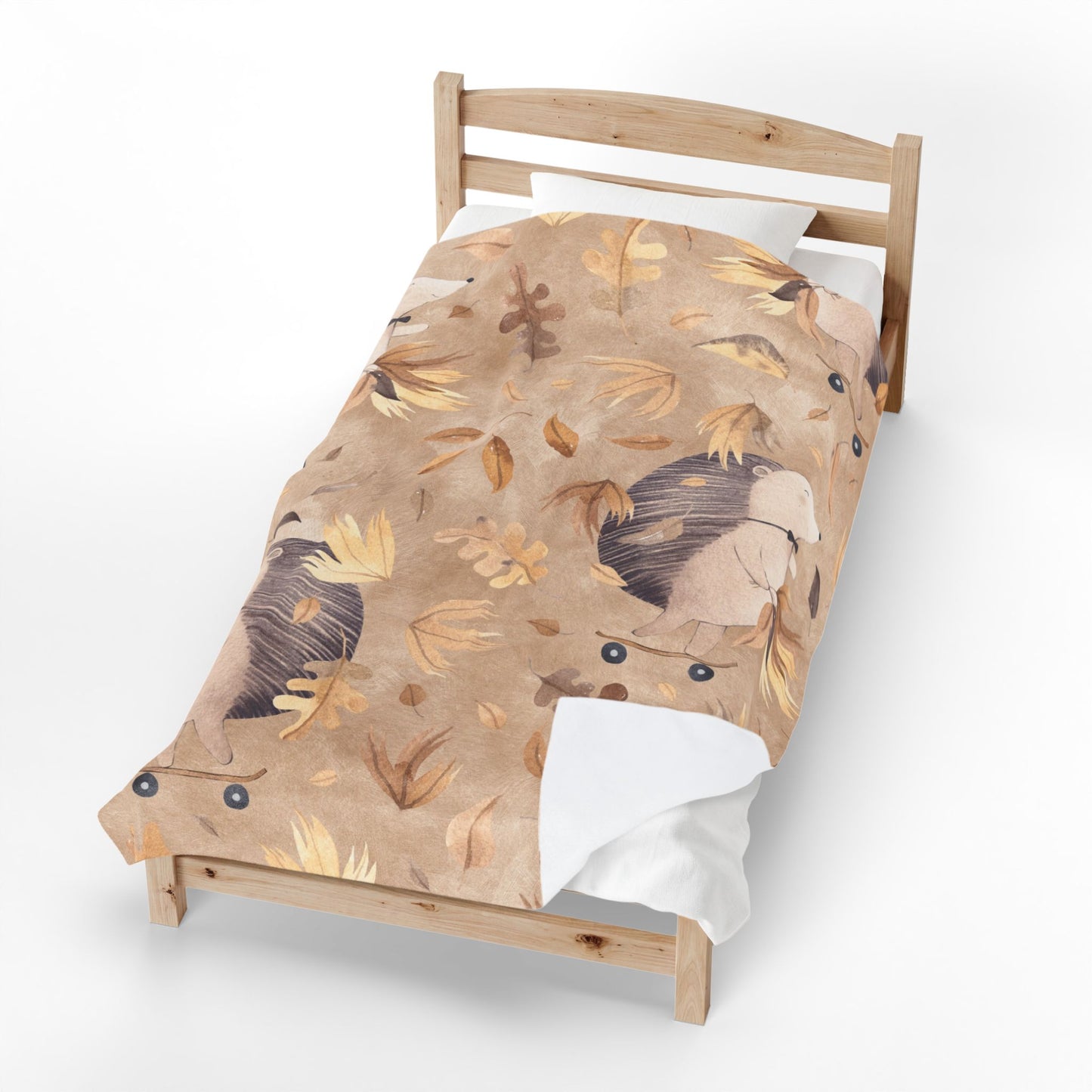 Hedgehog Skate Velveteen Plush Blanket – Cute Woodland Animal Throw for Kids & Cozy Autumn Decor