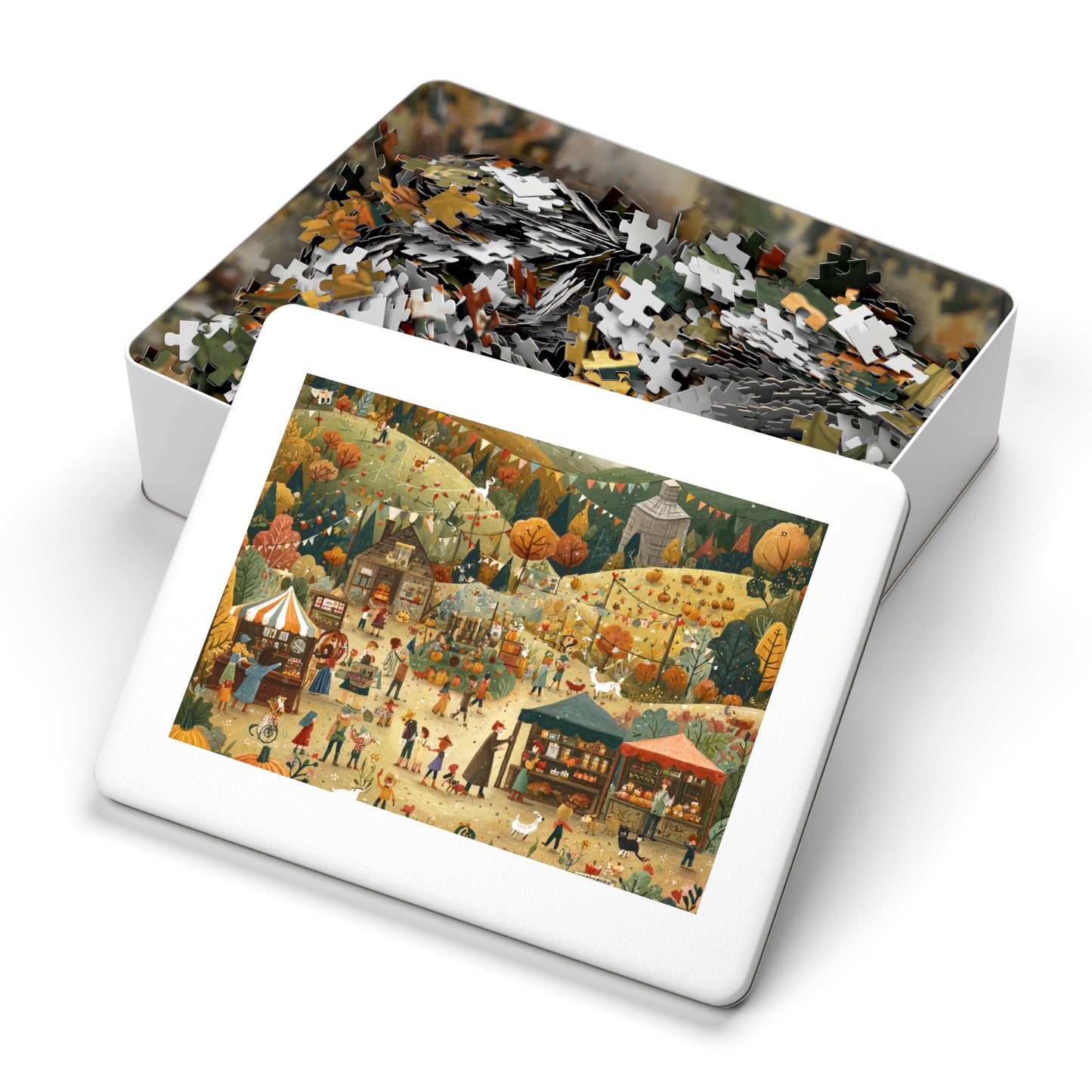 Autumn Harvest Festival Jigsaw Puzzle with Tin – 500-Piece Fall Market Scene