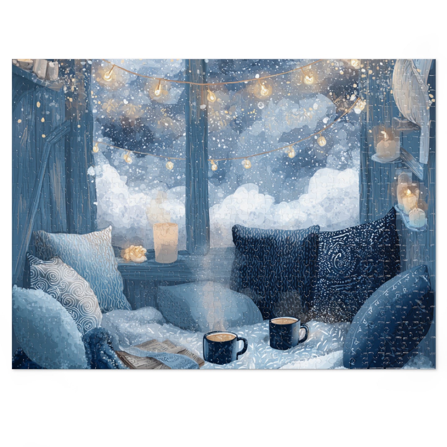 Snowy Window Glow Cozy Winter Night Hygge Jigsaw for Relaxing Evenings & Holiday Gifts