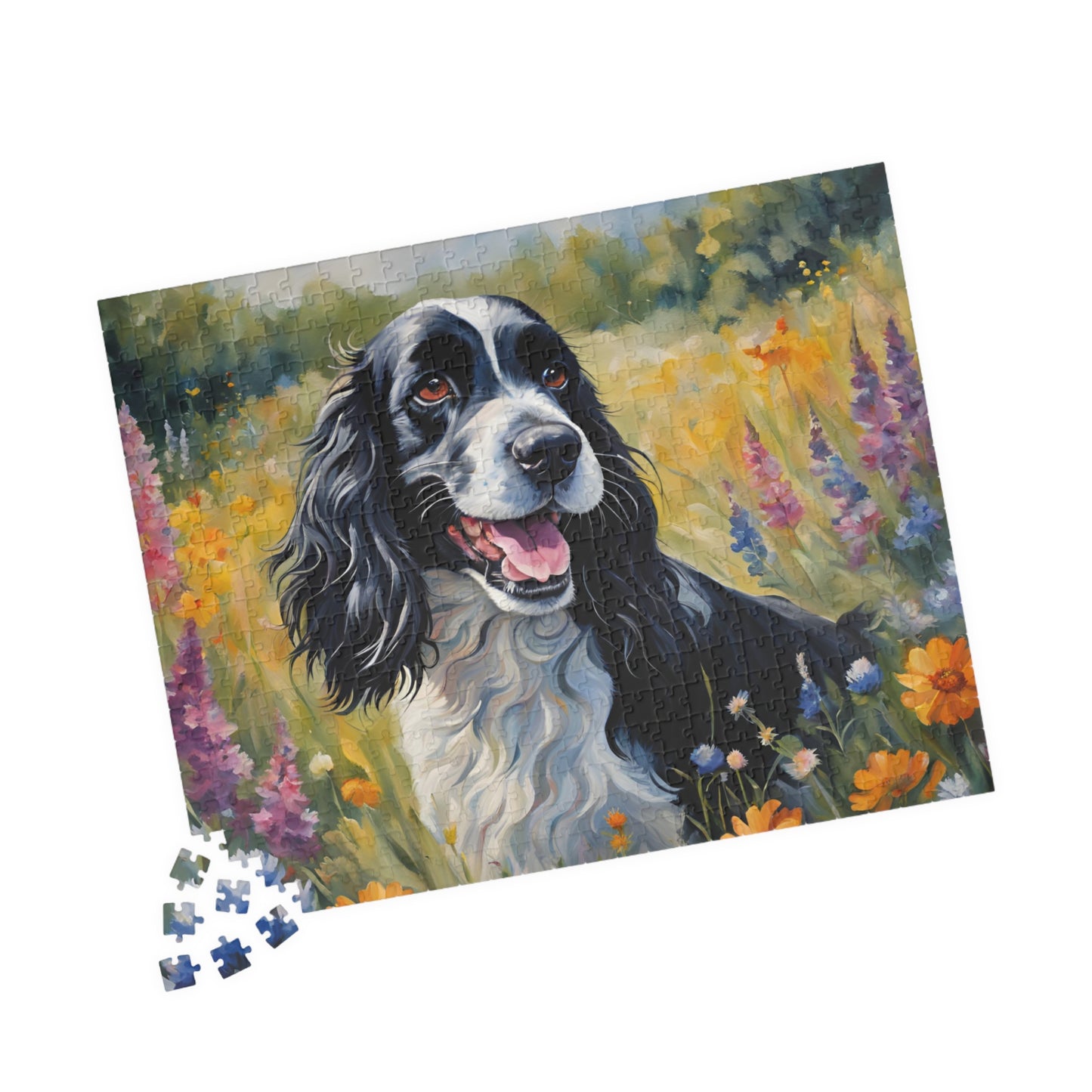 Beautiful Black and White Parti Cocker Spaniel Dog Puzzle - 110, 252, 520, 1014-piece, Perfect Gift for Dog Lovers