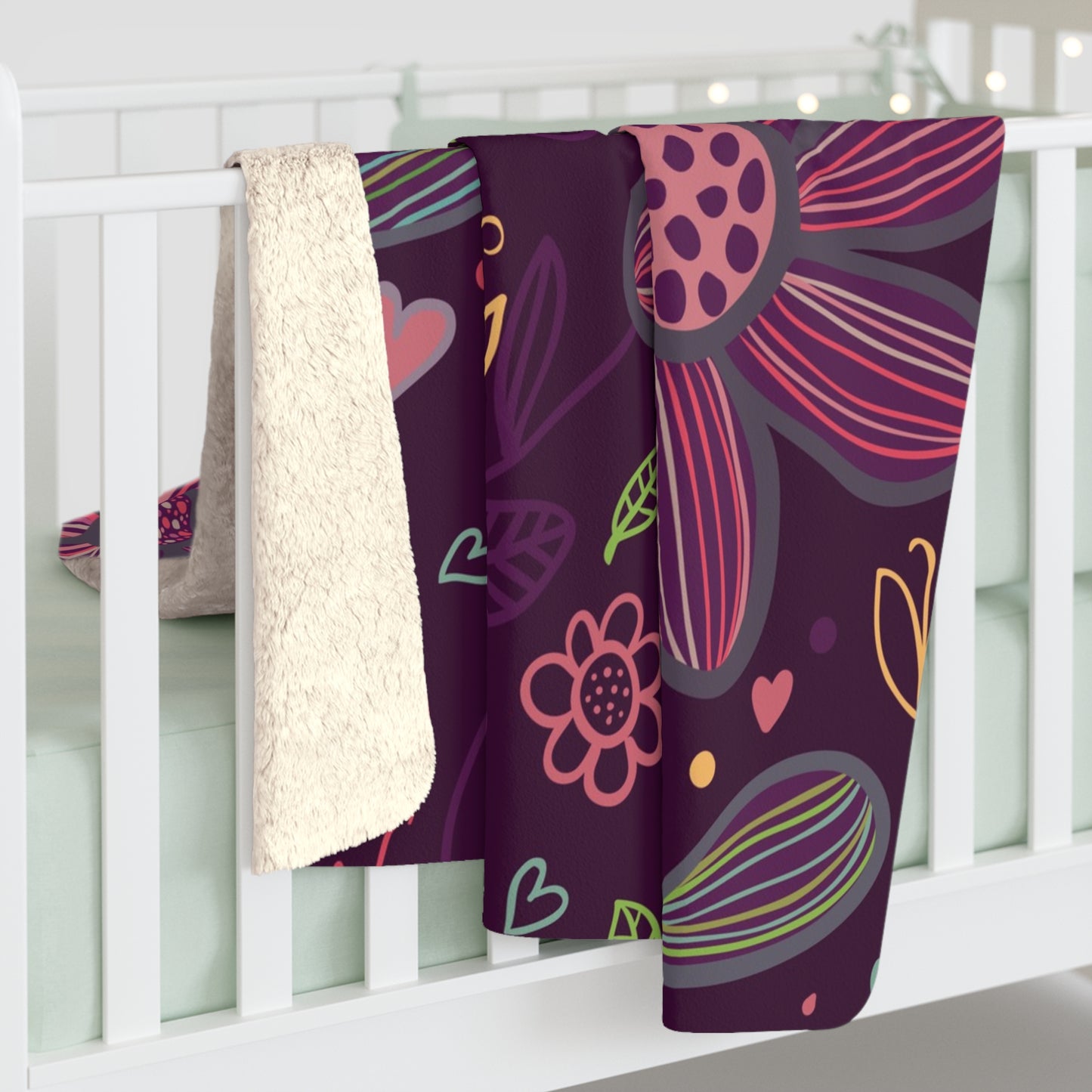 Floral Night Birds Sherpa Fleece Blanket — Cozy Purple Flower & Bird Throw