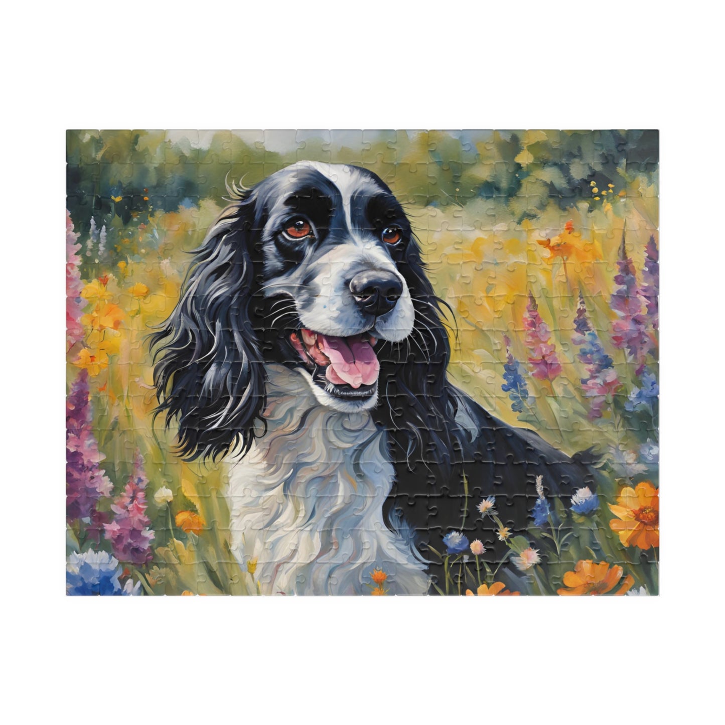 Beautiful Black and White Parti Cocker Spaniel Dog Puzzle - 110, 252, 520, 1014-piece, Perfect Gift for Dog Lovers