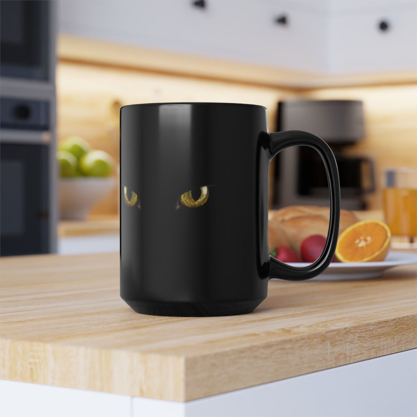 Yellow Cat Eyes Black Mug, Halloween Coffee & Tea Mug, Black Mug 11 oz and 15 oz, Perfect gift for Cat Lovers