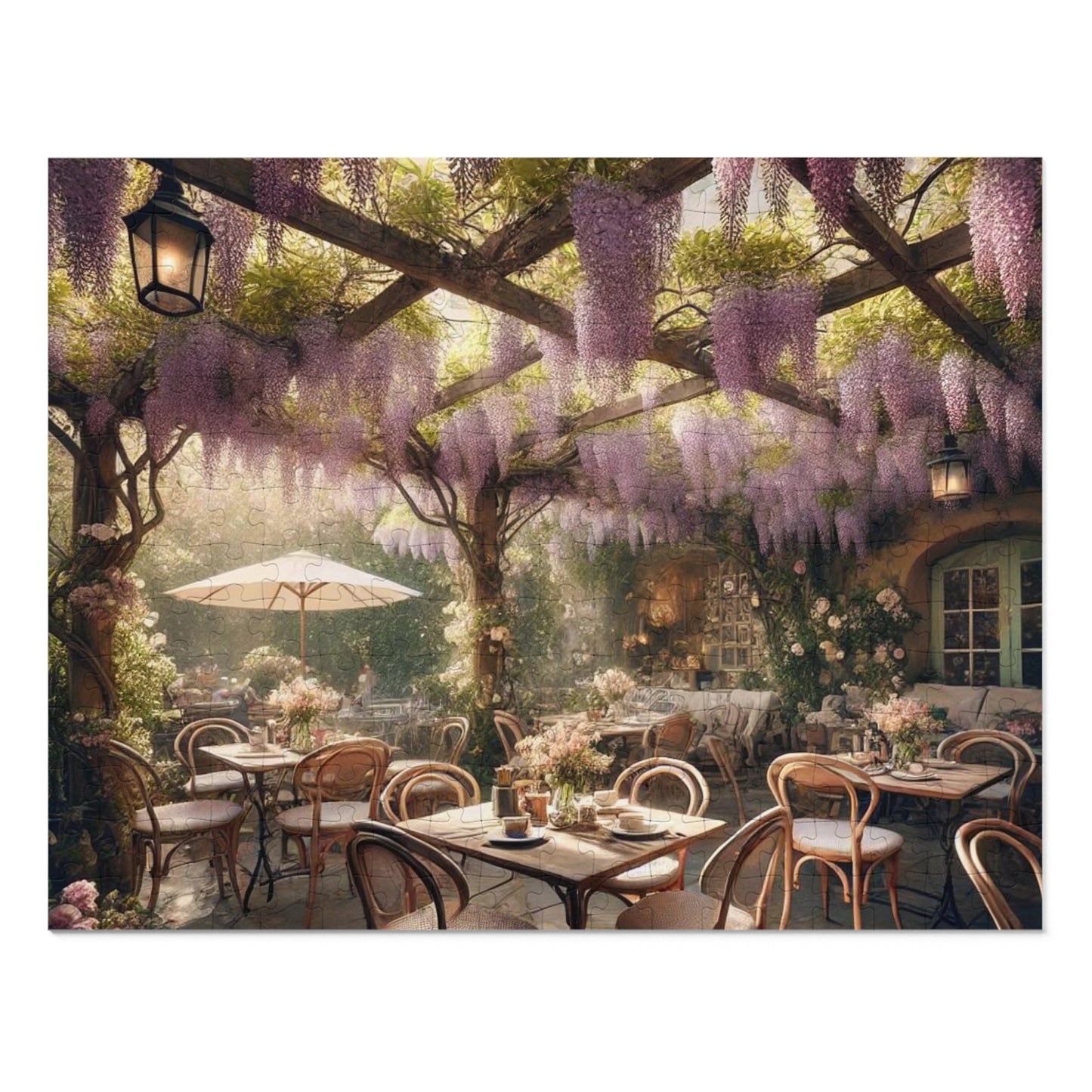 Wisteria Whispers Jigsaw Puzzle – Enchanted Café Scene, Cozy Indoor Activity, Gift for Puzzle Lovers, Relaxing Art Puzzle