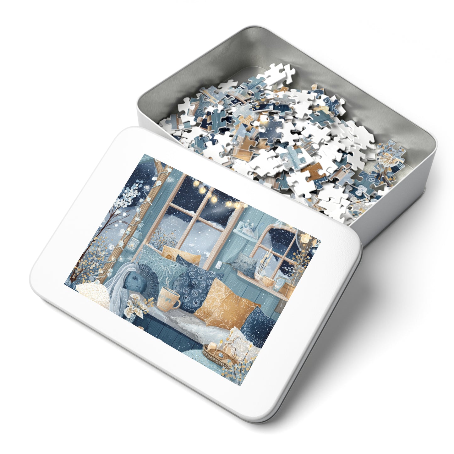 Snowy Hygge Evening by the Window | Cozy Winter Jigsaw Puzzle | Warm Lights, Candles & Cocoa | Relaxing Night-In Puzzle