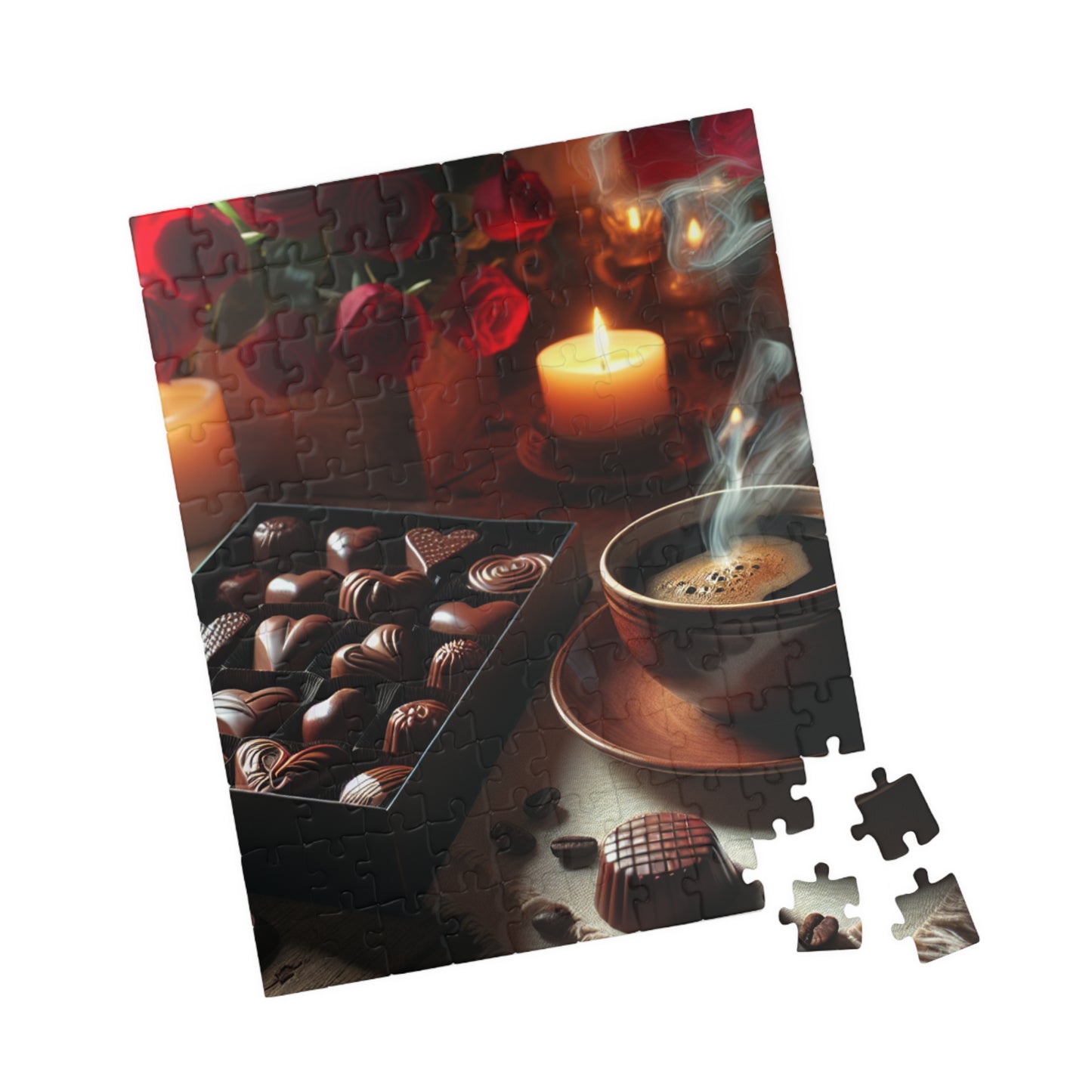 Valentine’s Indulgence Jigsaw Puzzle – Cozy Chocolate, Coffee & Candlelight Scene, Perfect Romantic Gift