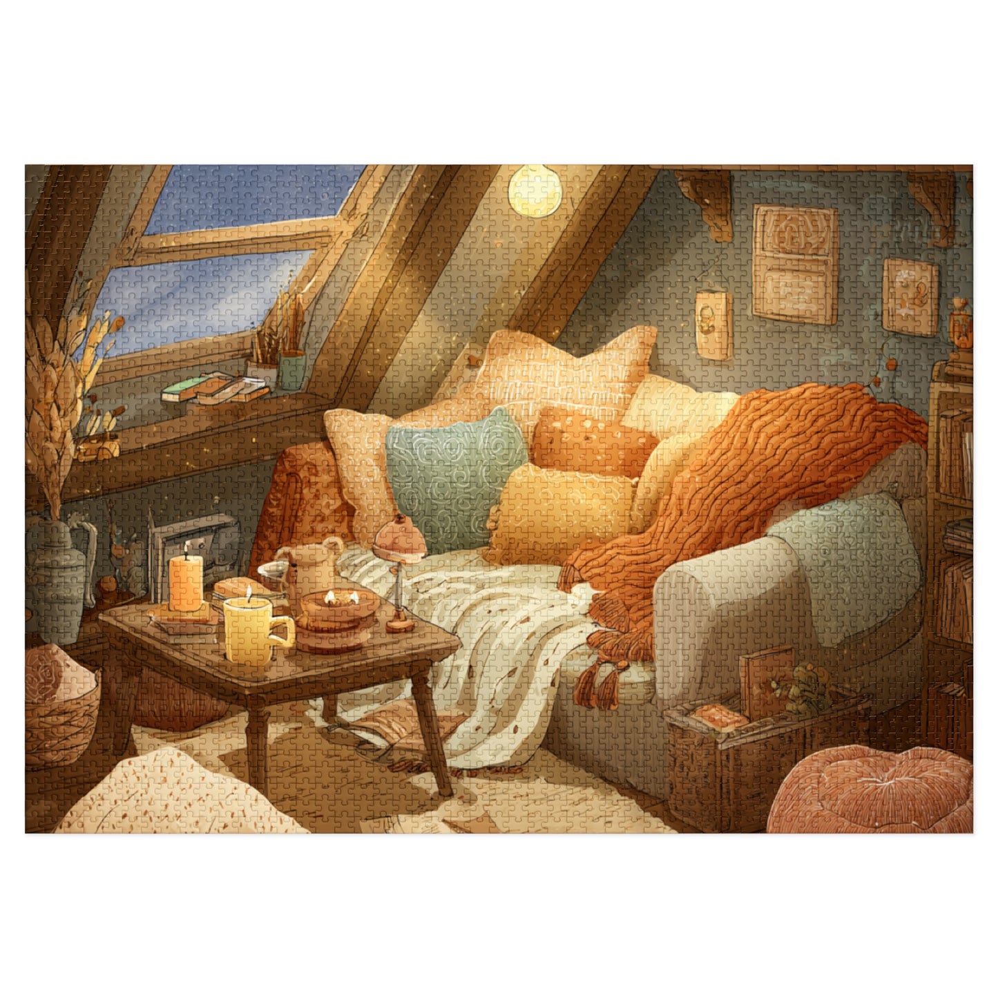 Cozy Attic Reading Nook Jigsaw Puzzle with Tin - 500pc Relaxing Home Illustration