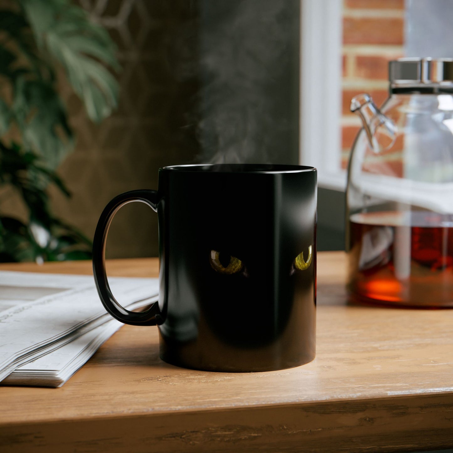 Yellow Cat Eyes Black Mug, Halloween Coffee & Tea Mug, Black Mug 11 oz and 15 oz, Perfect gift for Cat Lovers