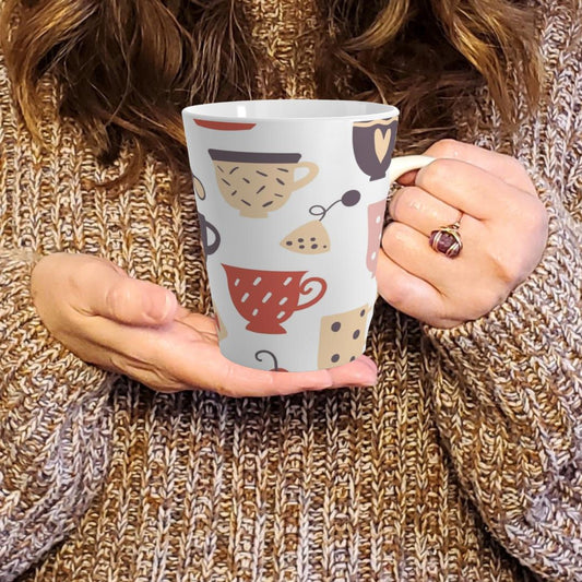 Colorful Whimsical Tea & Spoon Mug, 12 oz Ceramic Latte Mug, Cozy Gift for Tea Lovers