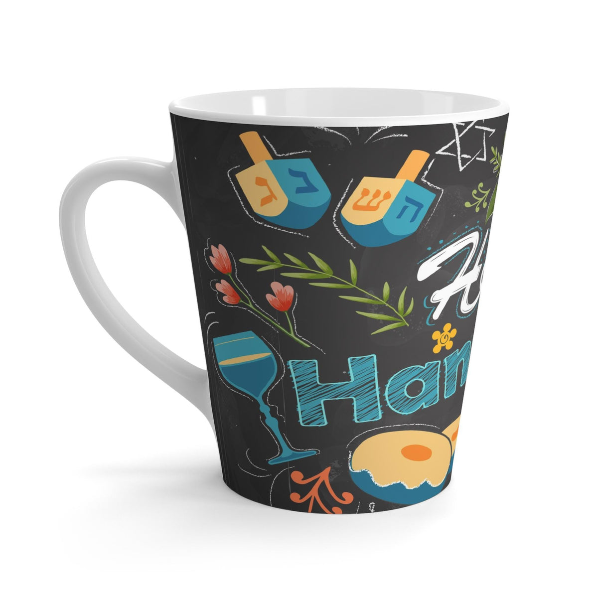 Festive Hanukkah Latte Mug, Holiday Coffee Cup, Jewish Celebration Drinkware, Unique Gift for Chanukah, Cozy Home Decor