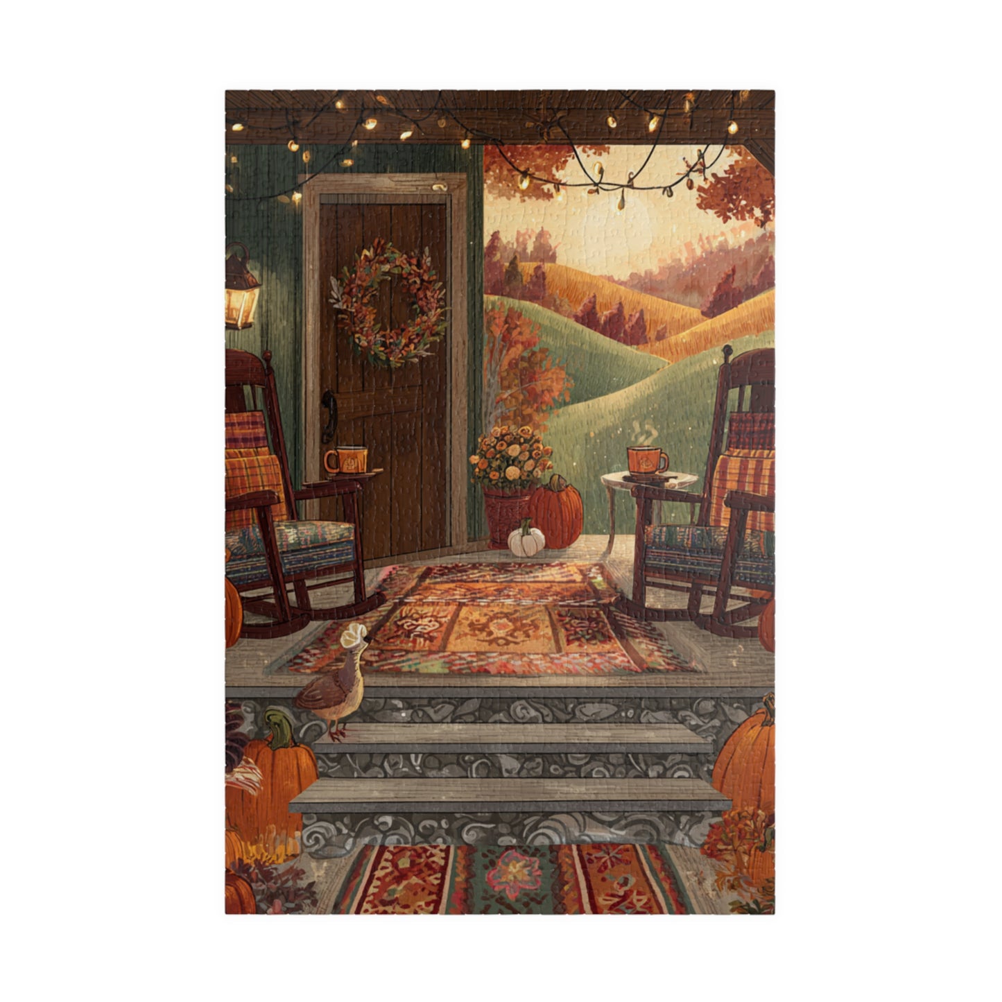 Country Home Autumn Porch Puzzle — Cozy Fall 110/252/520/1014-Piece Jigsaw