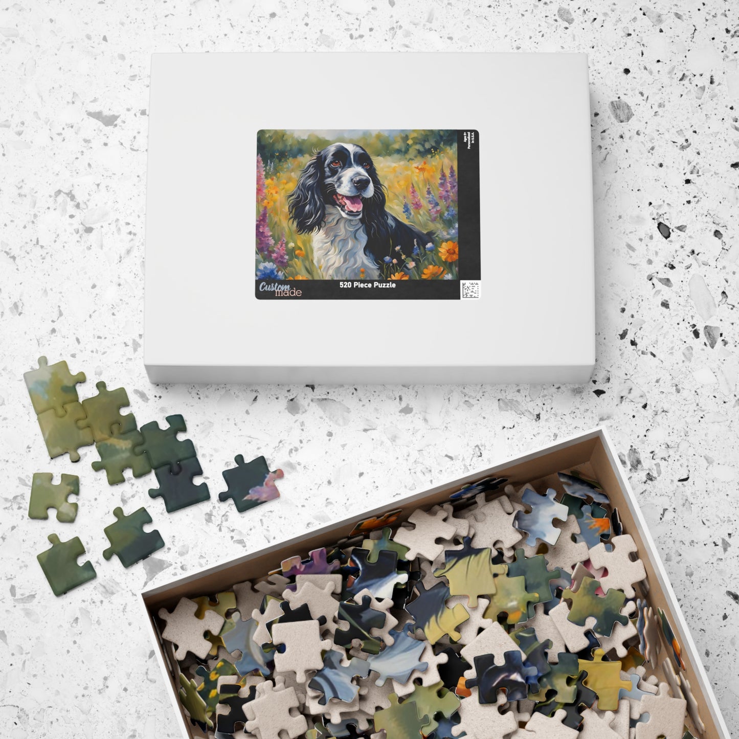 Beautiful Black and White Parti Cocker Spaniel Dog Puzzle - 110, 252, 520, 1014-piece, Perfect Gift for Dog Lovers