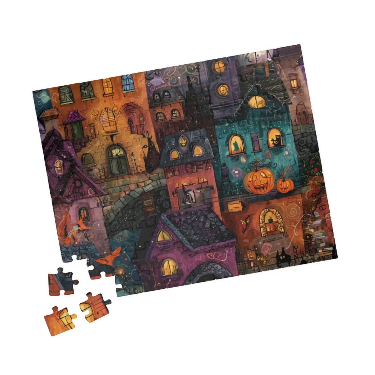 Spookington Village Puzzle Collection, Whimsical & Spooky Halloween Town Jigsaw for Family Fun, Spooky Atmosphere, Halloween Puzzle Gift