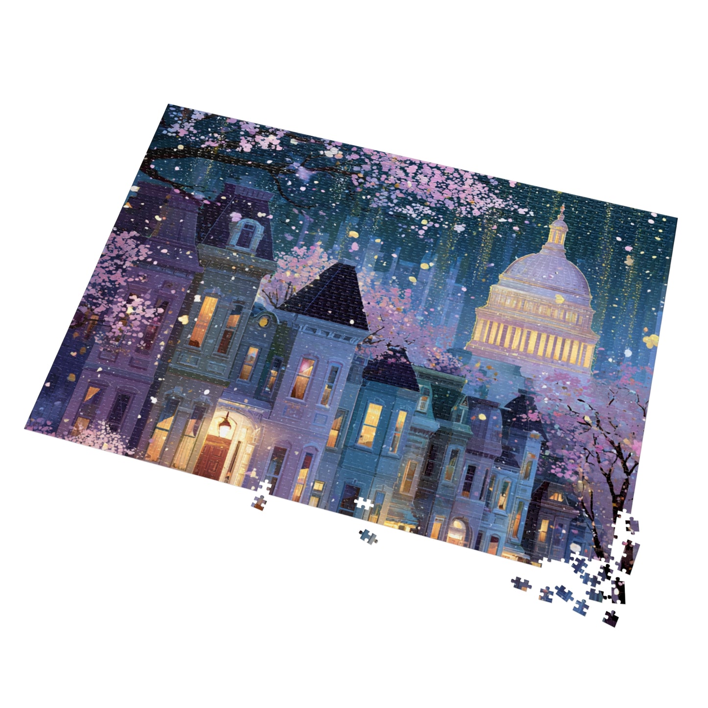 Whimsical Washington DC Cherry Blossom Puzzle – A Magical Springtime in the Nation’s Capital-Jigsaw Puzzle with Tin