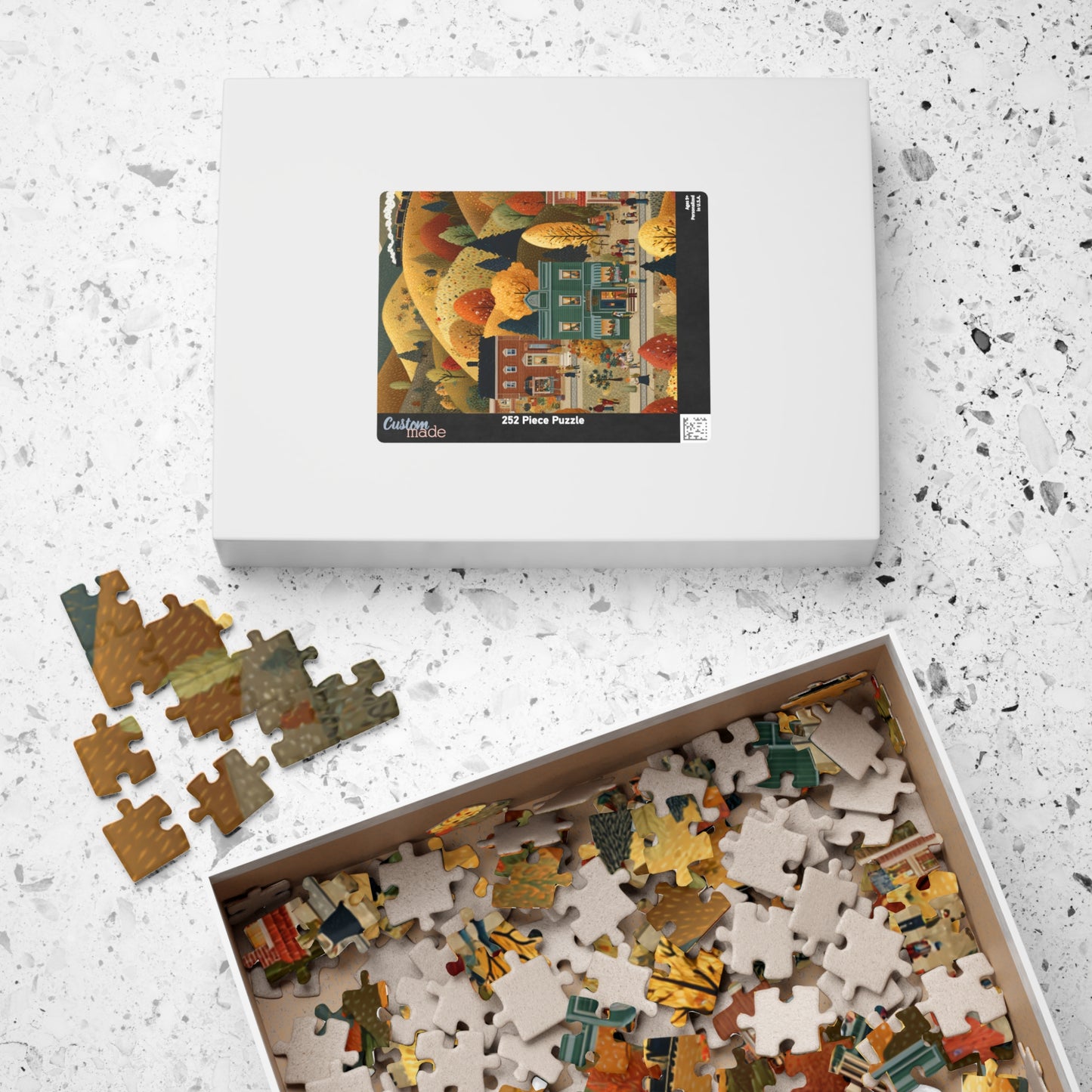 Whispering Pines Village Puzzle | Autumn Mountain Countryside Scene | Cozy Fall Jigsaw Gift | Jazz N’ Coffee Puzzles