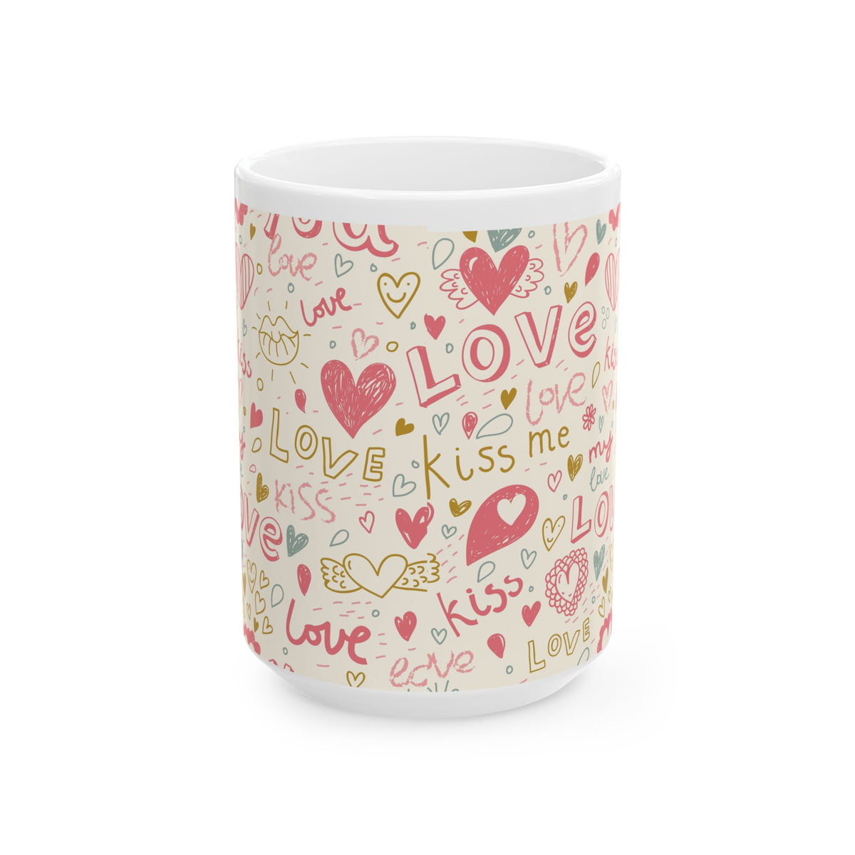Colorful Love Mug, Hearts and Kisses Coffee Cup, Valentines Day Gift, Romantic Mug for Couples, Gift for Friends, Family, Significant Other