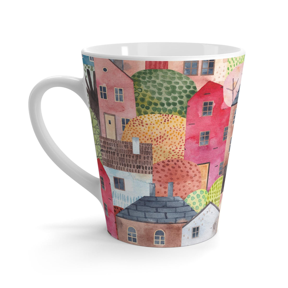 Whimsical Village Latte Mug | Hand-drawn Cozy Drinkware | Perfect Gift for Coffee Lovers, Housewarming, Holidays, Home Decor