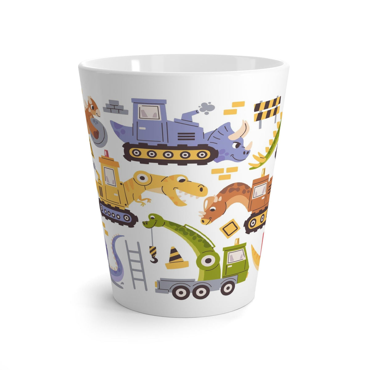 Dino Construction Latte Mug | Kids Dinosaur Drinkware, Nursery Decor, Birthday Gift, Fun & Cute Mug