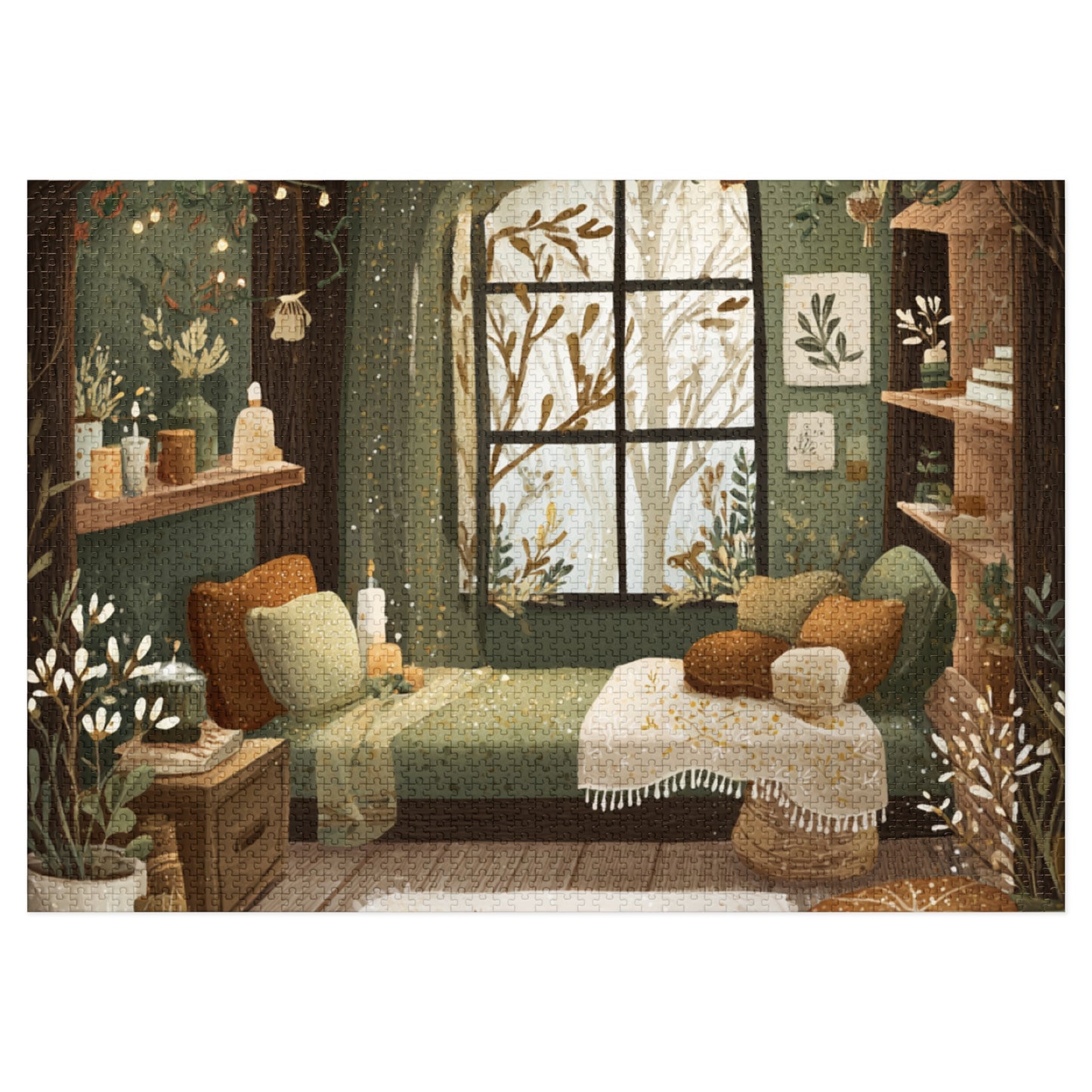 Cozy Green Living Room Reading Nook Jigsaw Puzzle (with Tin)