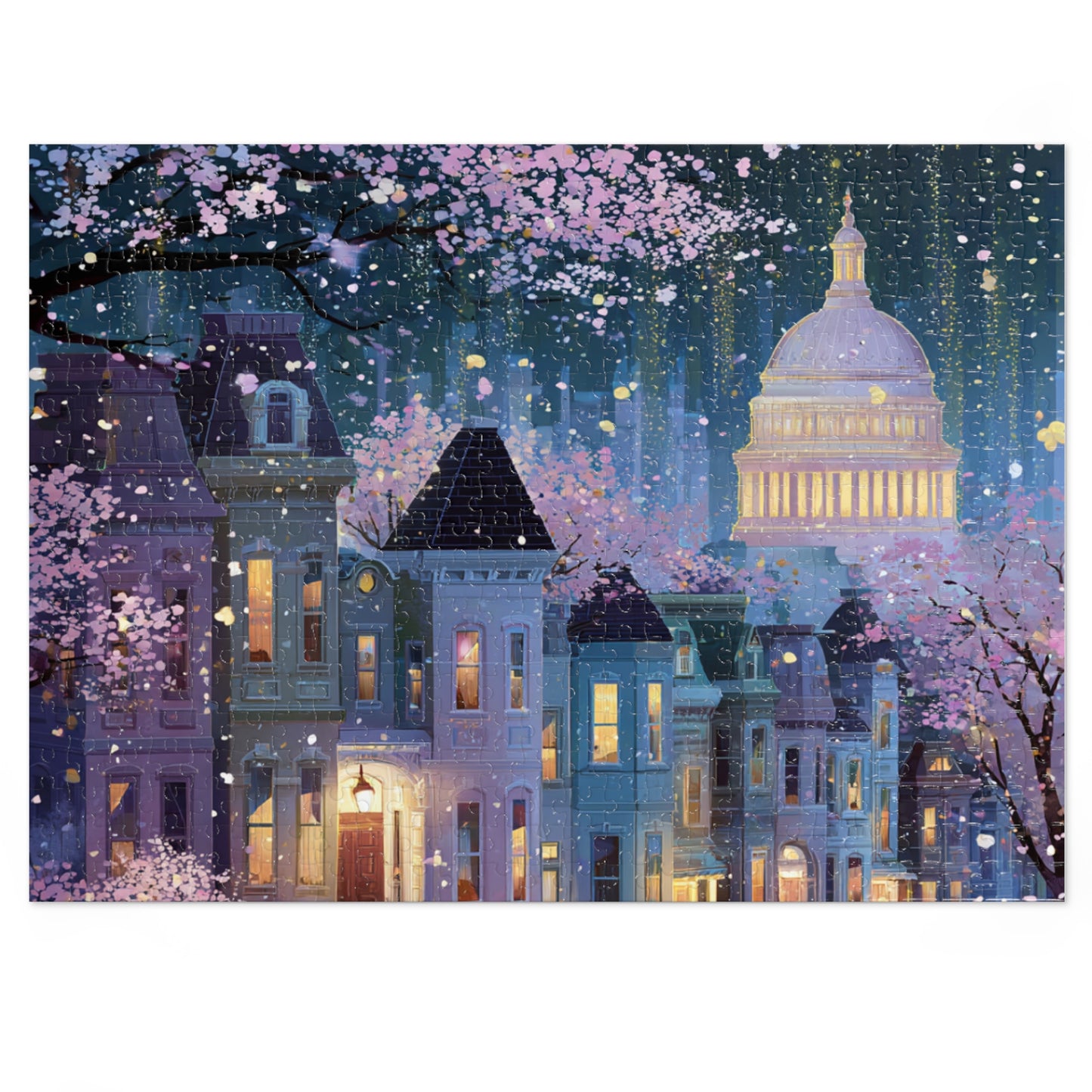 Whimsical Washington DC Cherry Blossom Puzzle – A Magical Springtime in the Nation’s Capital-Jigsaw Puzzle with Tin