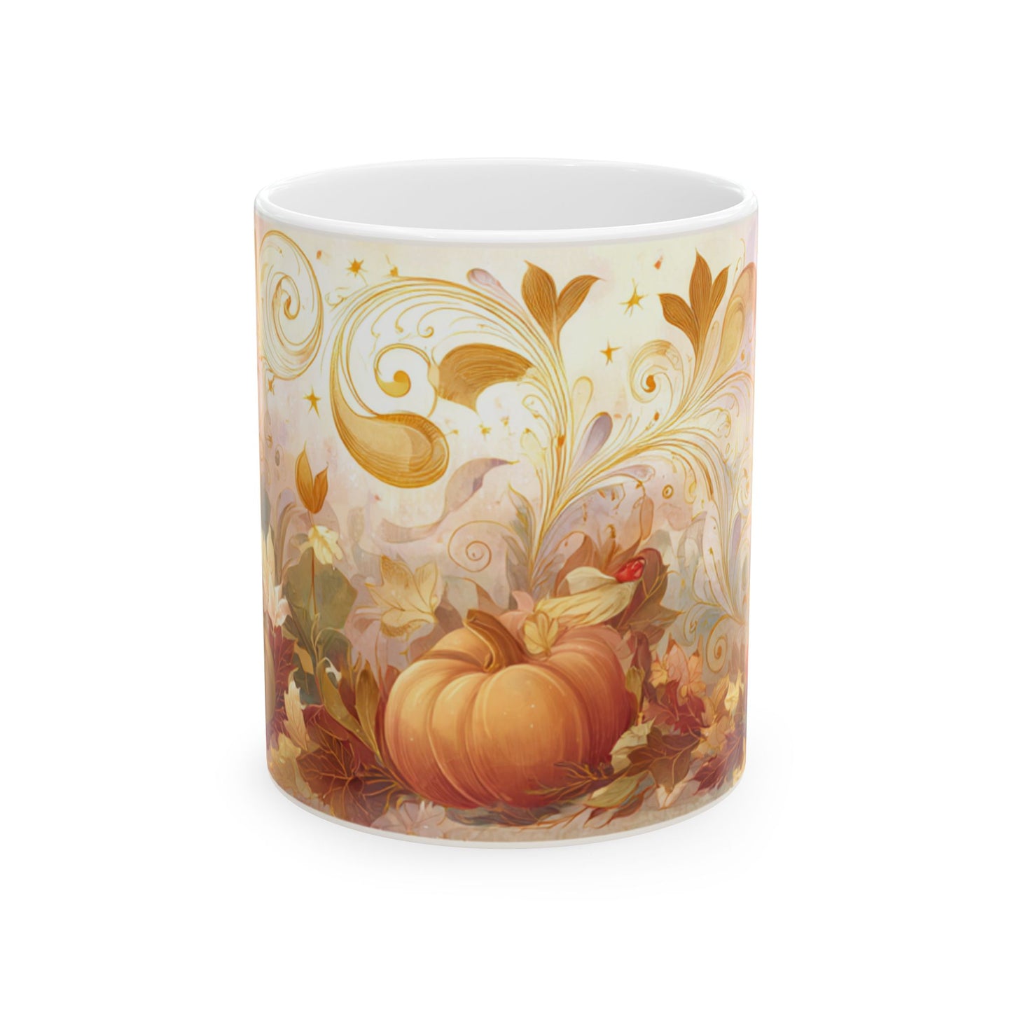 Whimsical Thanksgiving Mug, Pumpkin & Turkey Design, Autumn Coffee Cup, Festive Fall Decor, Harvest Gift, 11 oz and 15 oz Mugs