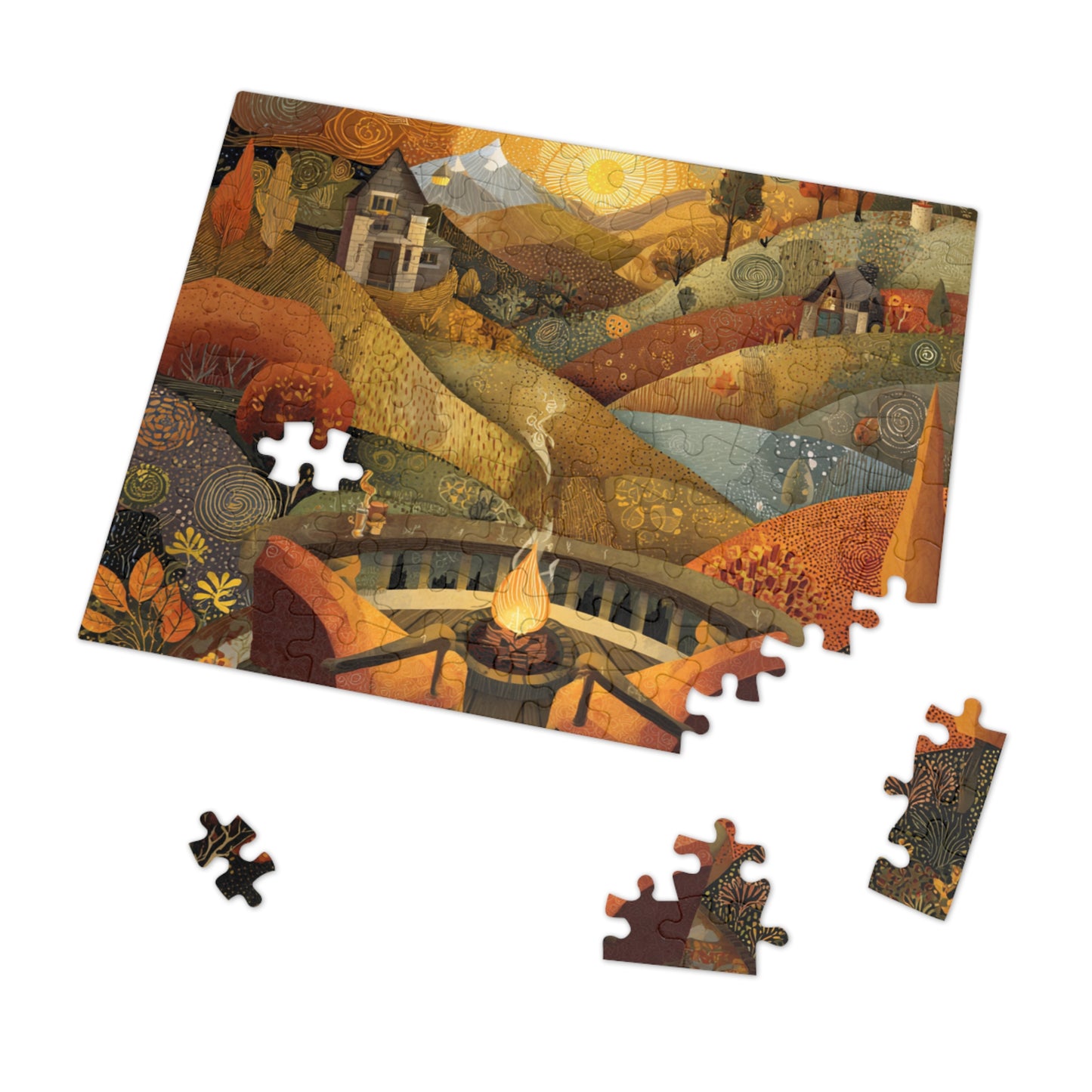Autumn Fireside Puzzle — 500-Piece Scenic Jigsaw with Tin
